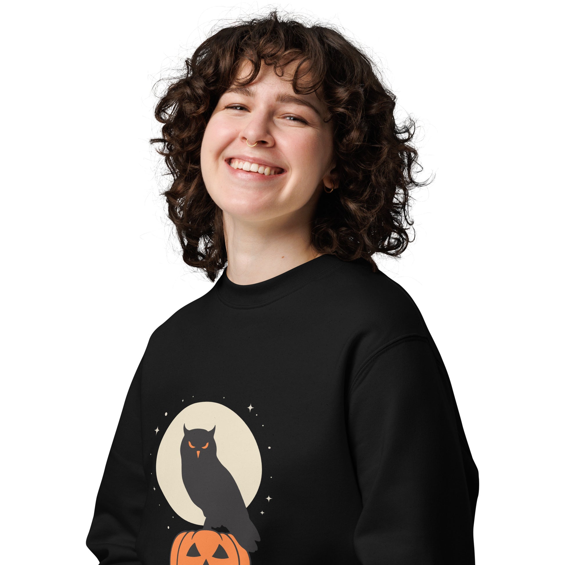 Unisex Eco Sweatshirt: Halloween Owl Cozy Sustainable Style USA Dudeily