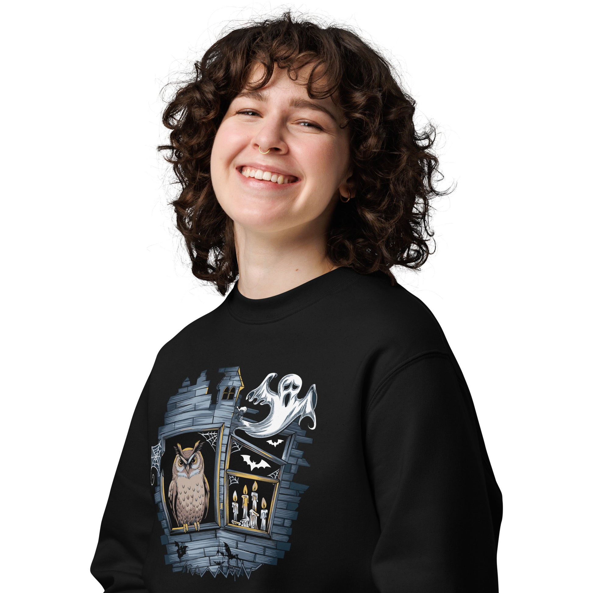 Unisex Eco Sweatshirt: Halloween Owl Cozy Sustainable Style USA Dudeily