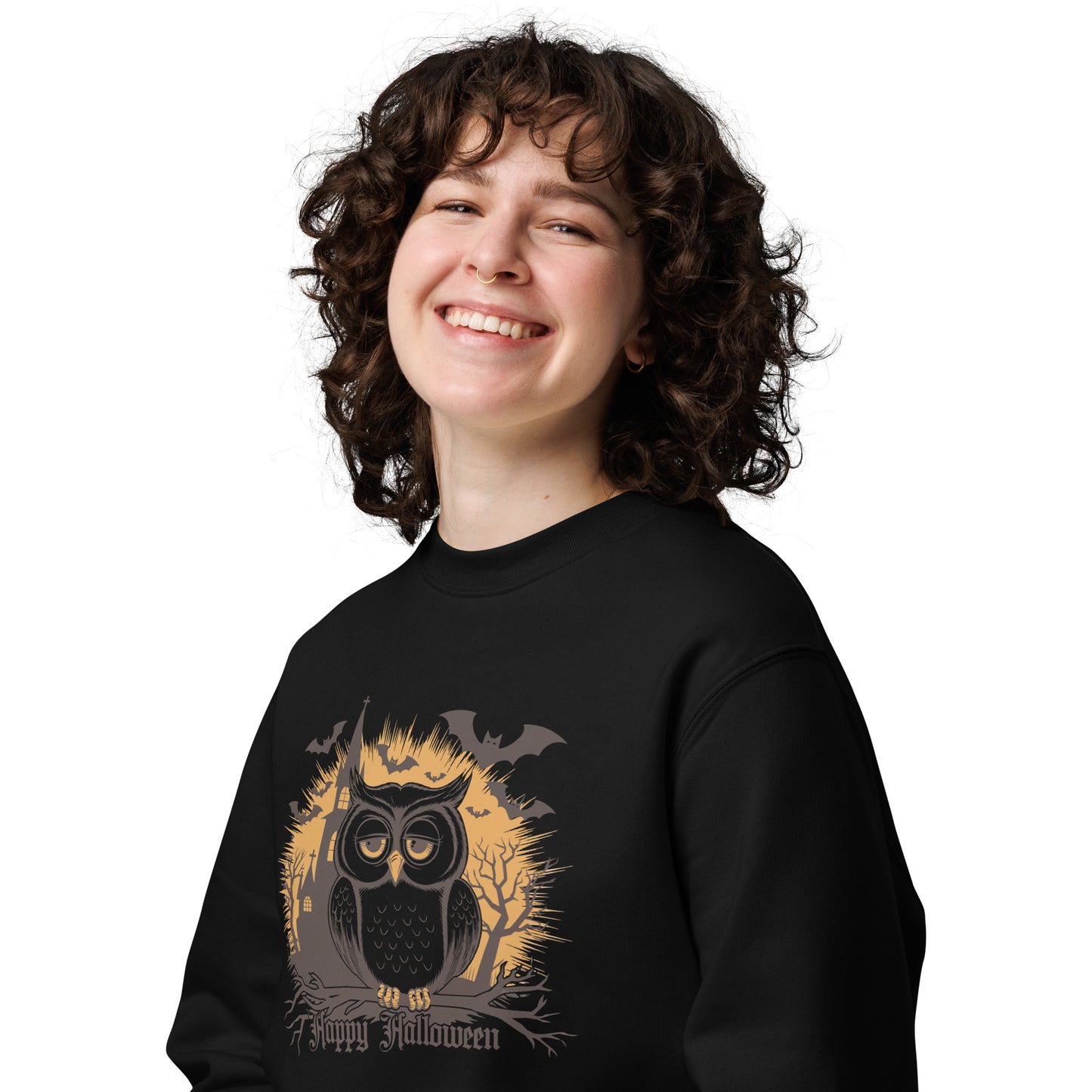 Unisex Eco Sweatshirt: Halloween Owl Cozy Sustainable Style USA Dudeily