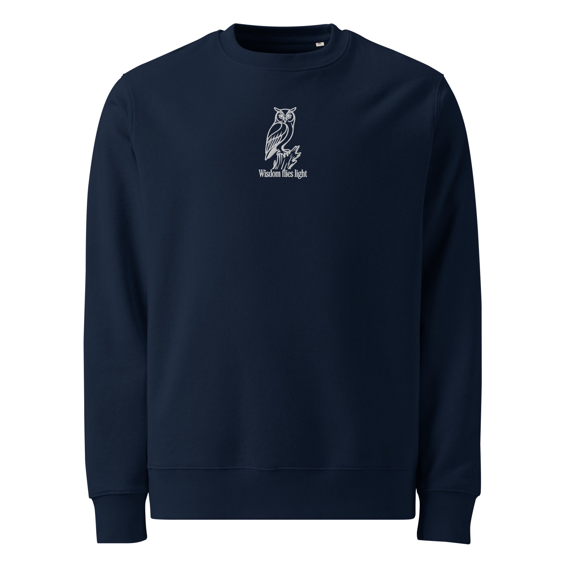 Owl Unisex Eco Sweatshirt: 'Wisdom Flies Light' in Fall | Sustainable Fashion USA Dudeily