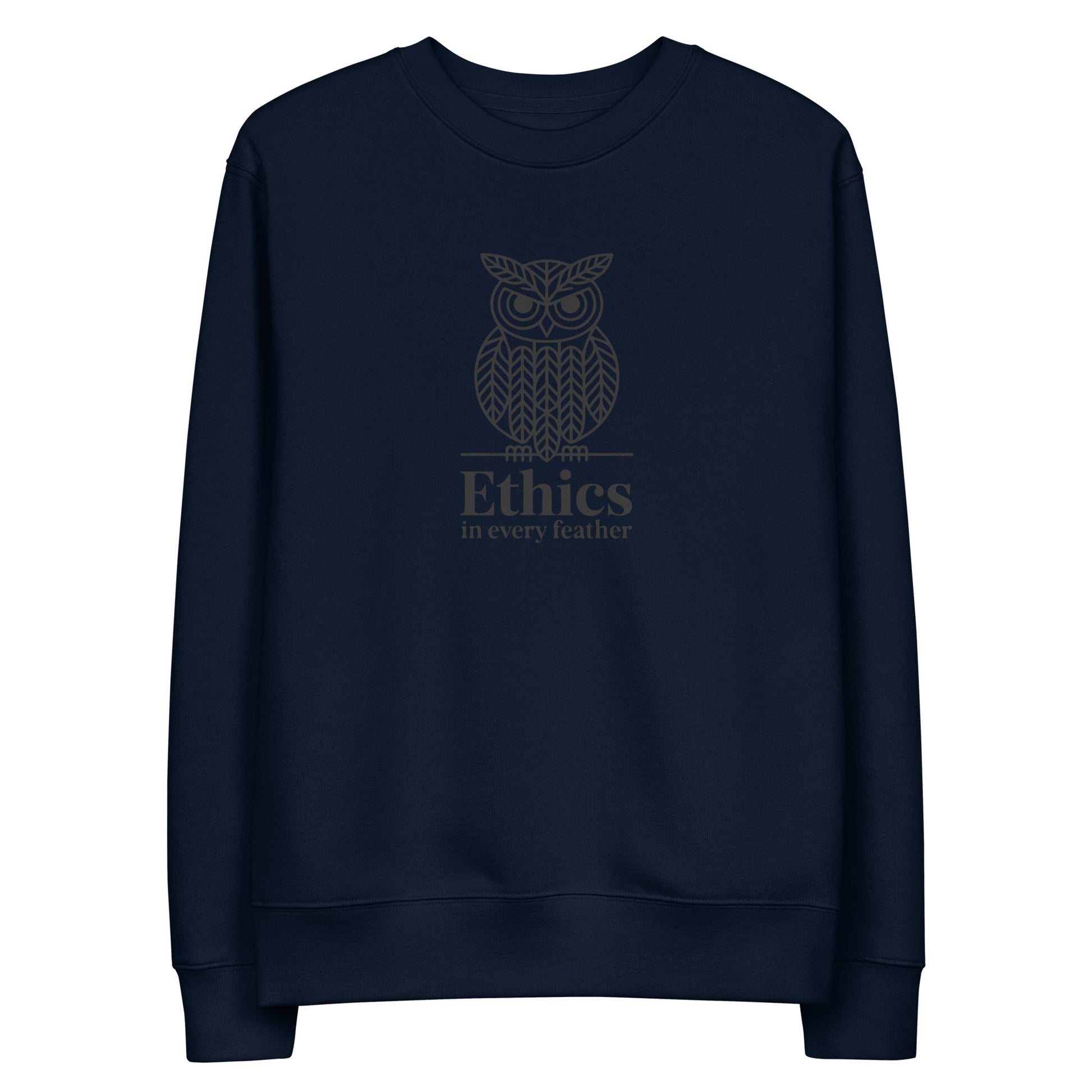 Unisex Eco Sweatshirt: 'Ethics in Every Feather' | Eco-Friendly Owl Apparel USA Dudeily