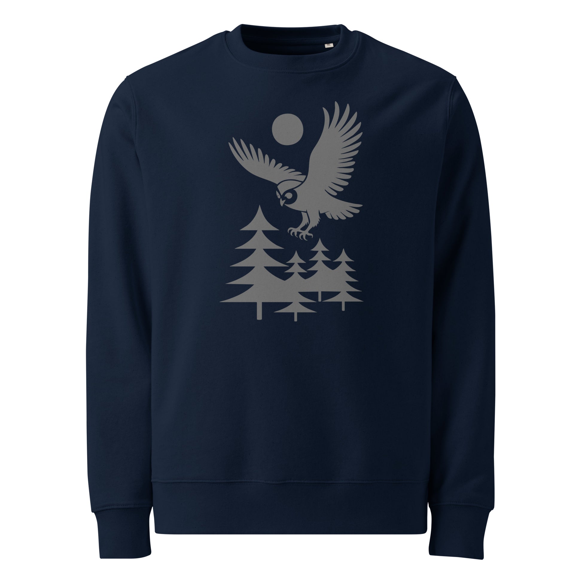 Unisex Eco Sweatshirt: Sustainable Owl Print Cozy Ethical Winter Fashion Wear French Navy Dudeily