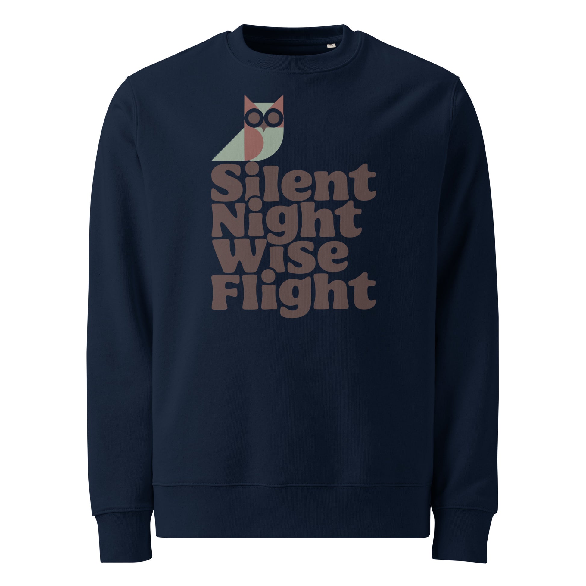Unisex Eco Sweatshirt: Sustainable Owl Print Cozy Ethical Everyday Fashion Wear French Navy Dudeily