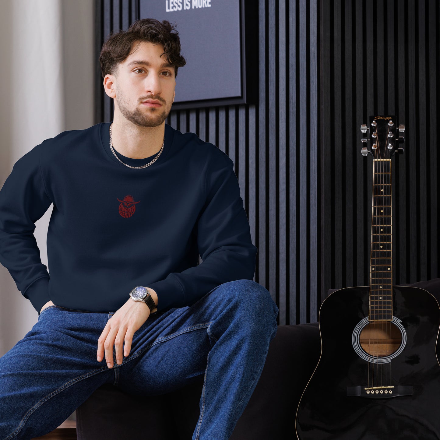 Unisex Eco Sweatshirt "Awaken Gently" – Embroidered Eco-Friendly Owl Clothing Dudeily