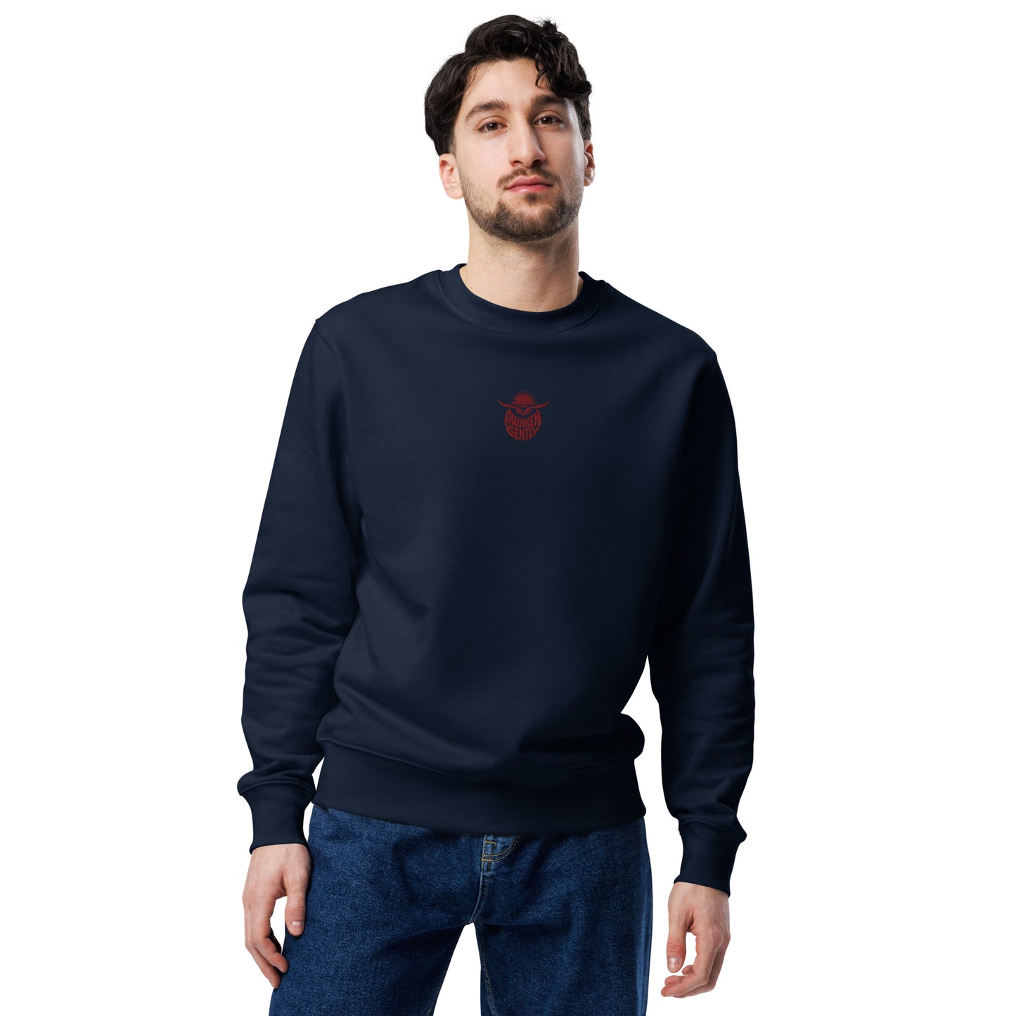 Unisex Eco Sweatshirt "Awaken Gently" – Embroidered Eco-Friendly Owl Clothing Dudeily