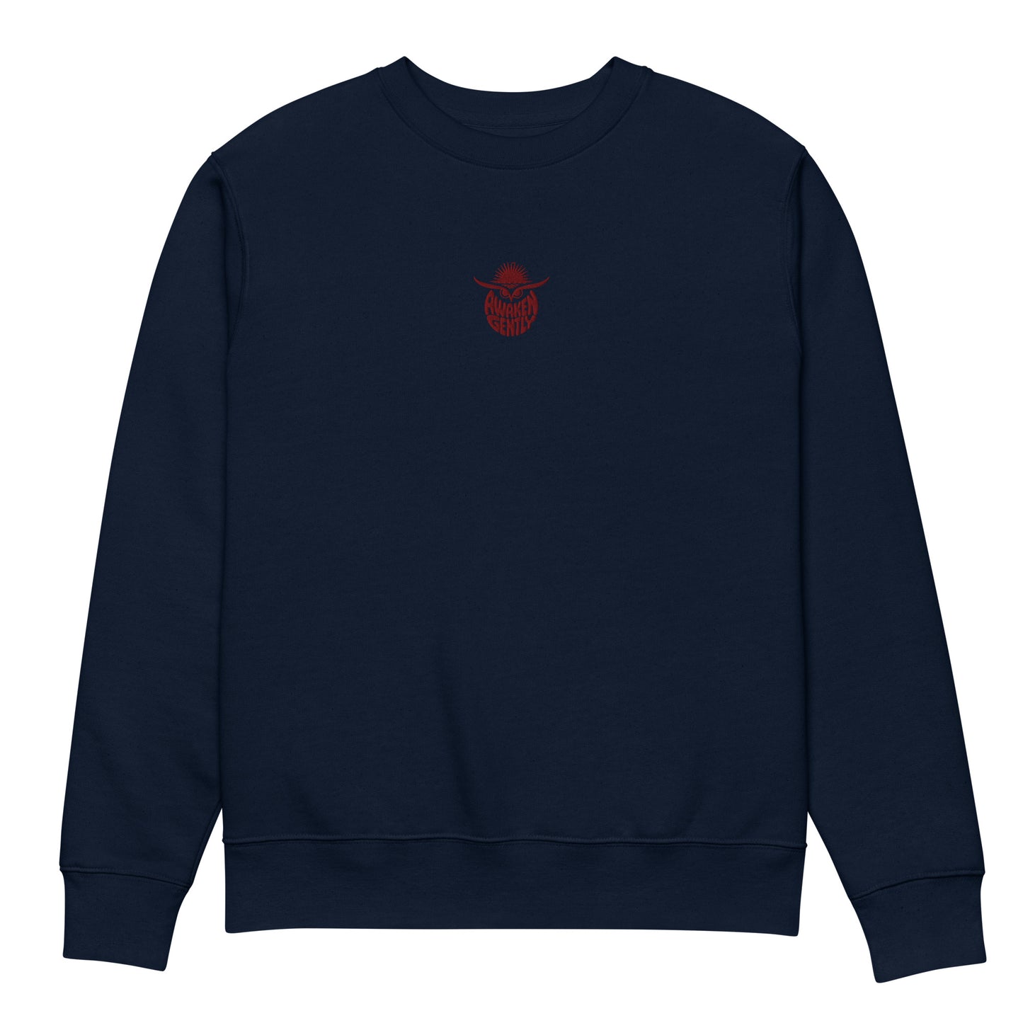 Unisex Eco Sweatshirt "Awaken Gently" – Embroidered Eco-Friendly Owl Clothing French Navy Dudeily
