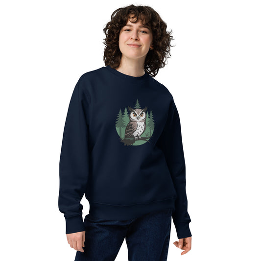 Unisex Eco Sweatshirt – Forest Owl Print | Eco-Friendly Owl Clothing Dudeily