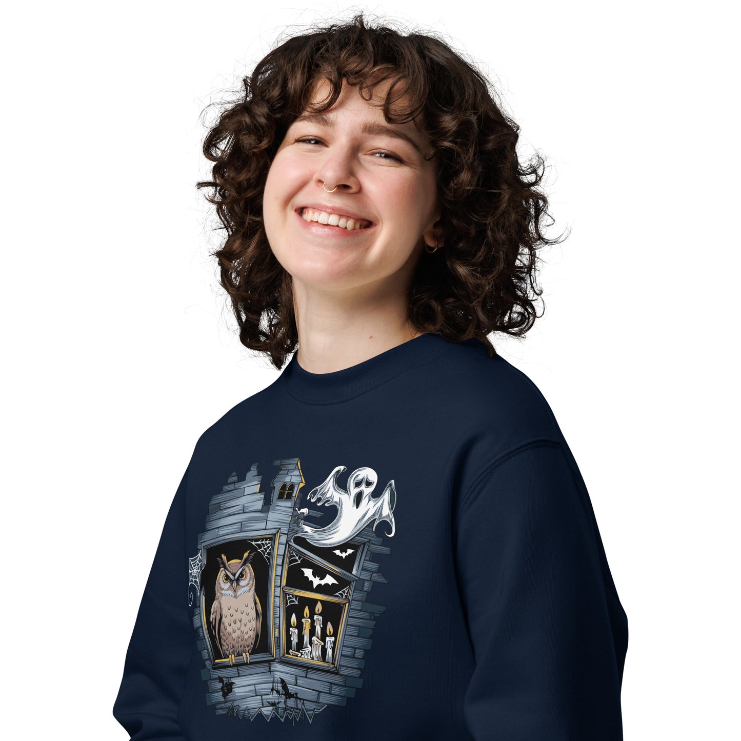 Unisex Eco Sweatshirt: Halloween Owl Cozy Sustainable Style USA Dudeily