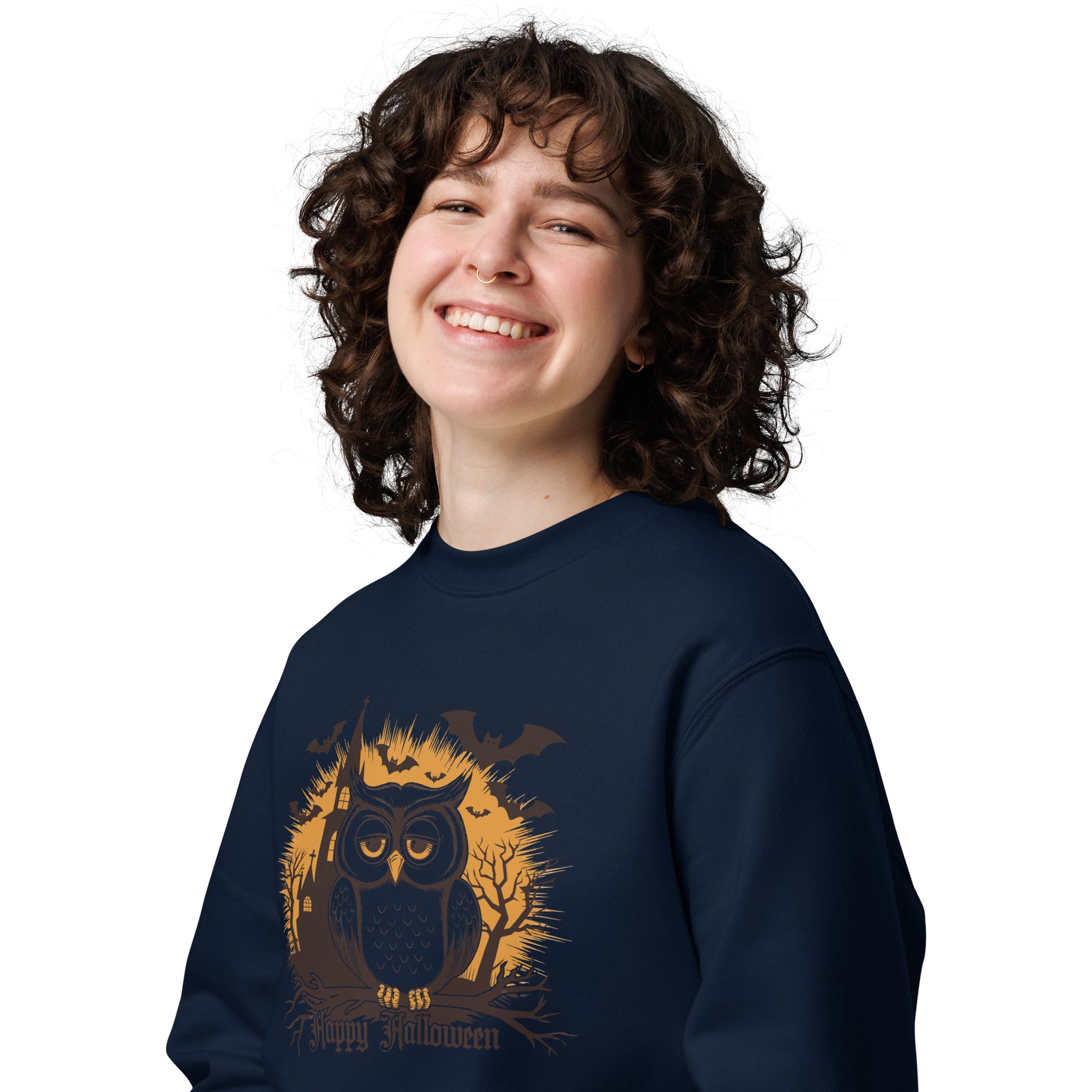 Unisex Eco Sweatshirt: Halloween Owl Cozy Sustainable Style USA Dudeily