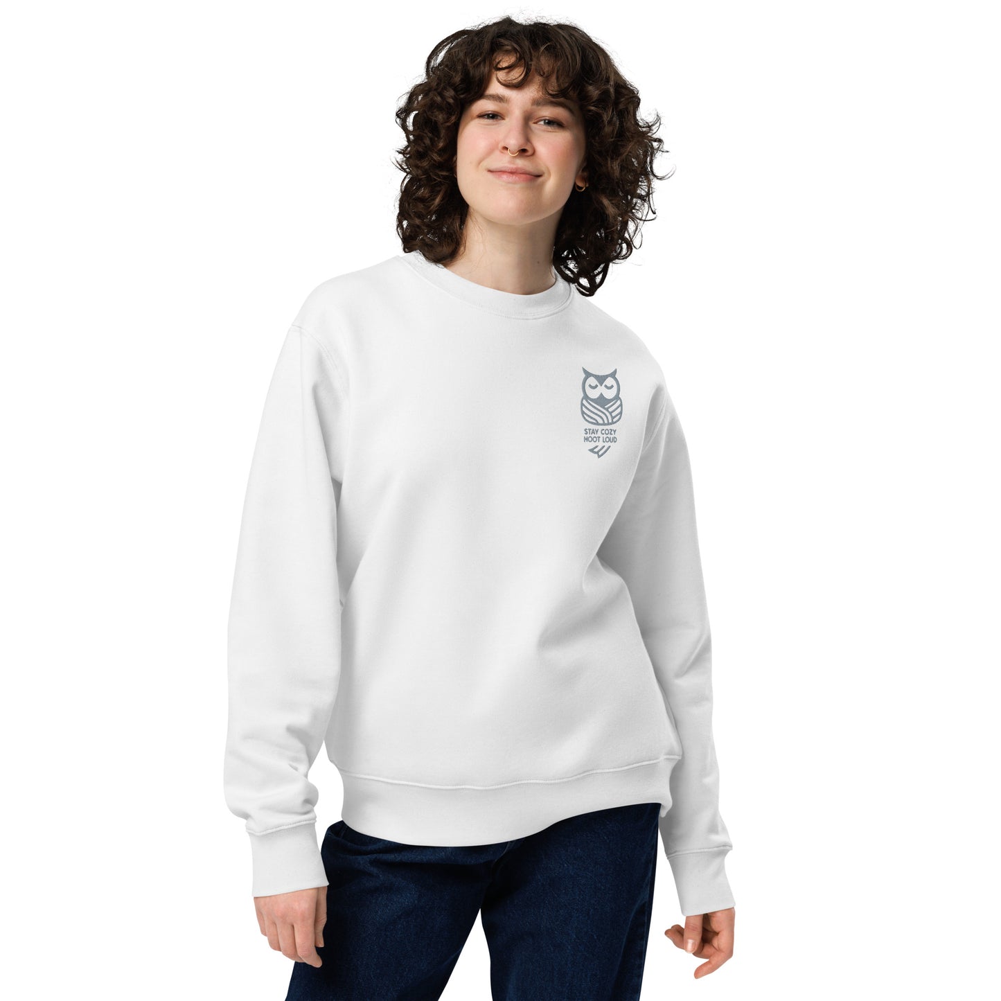 Owl Unisex Eco Sweatshirt: 'Stay Cozy Hoot Loud' in Fall | Sustainable Owl Fashion USA Dudeily