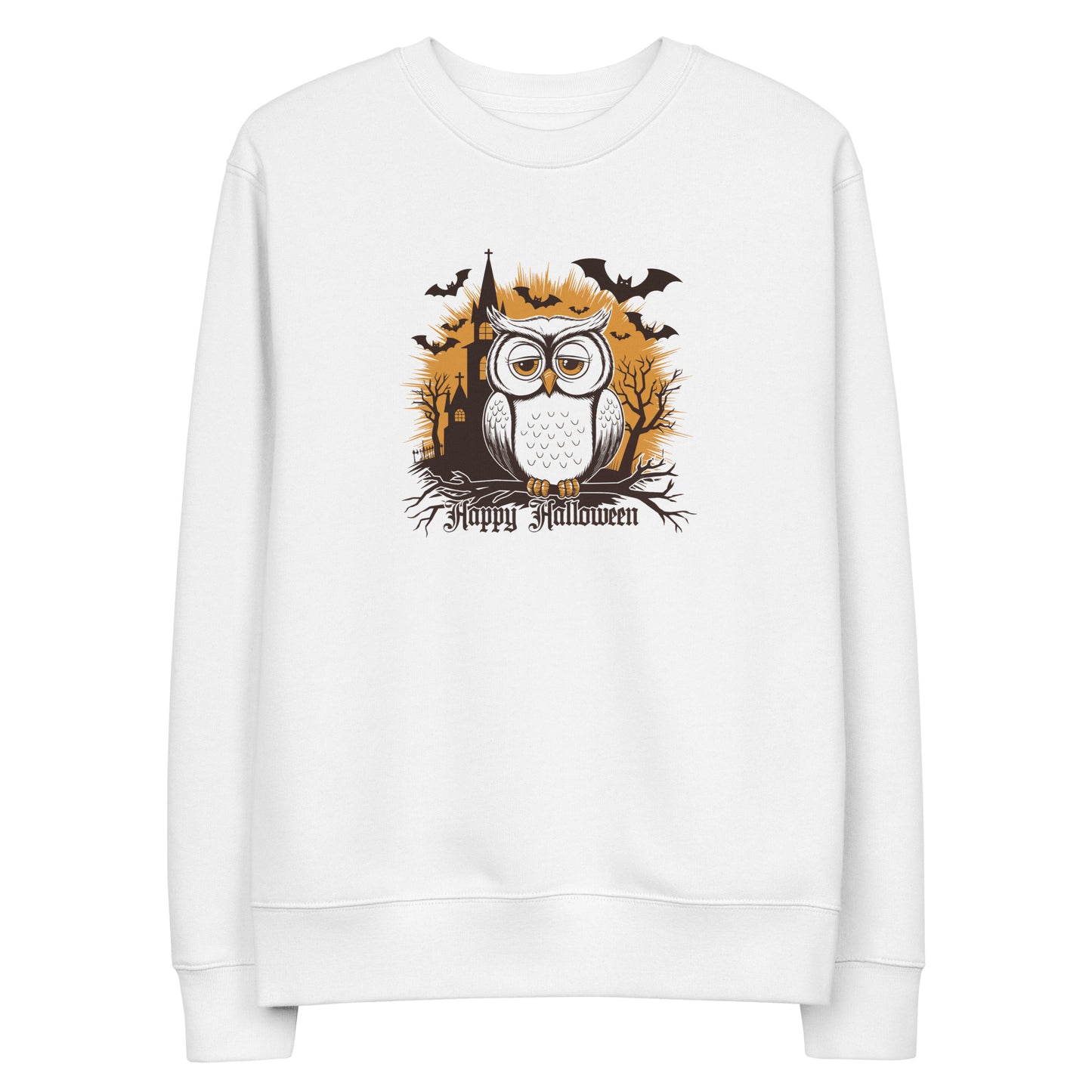 Unisex Eco Sweatshirt: Halloween Owl Cozy Sustainable Style USA Dudeily