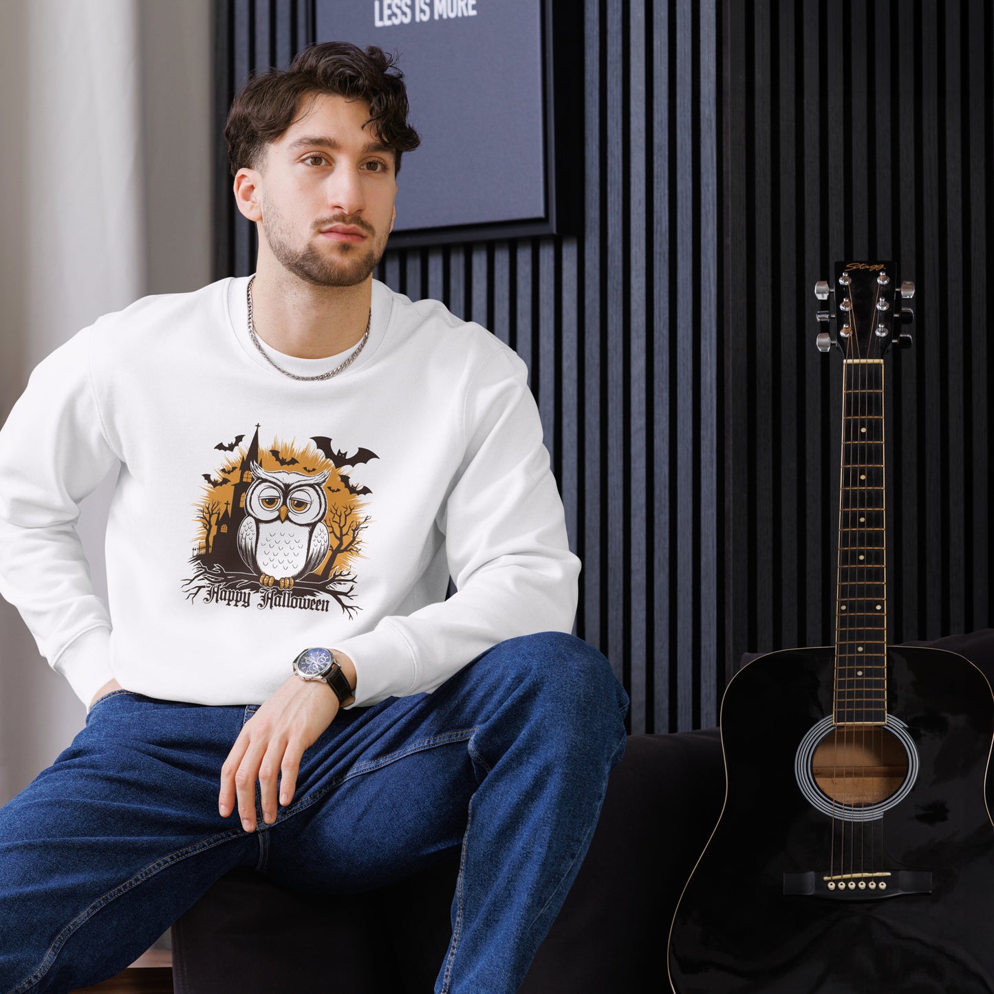 Unisex Eco Sweatshirt: Halloween Owl Cozy Sustainable Style USA Dudeily