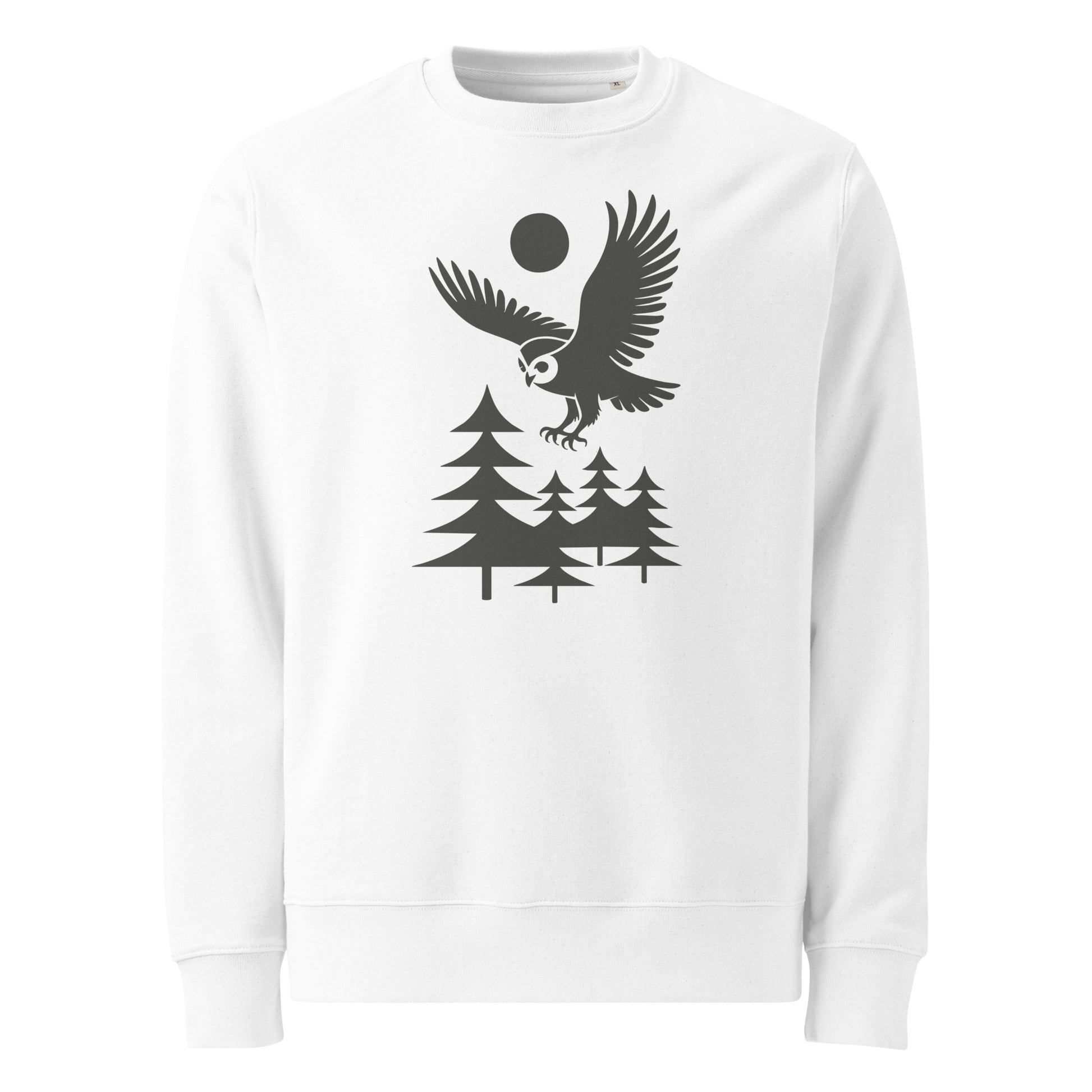 Unisex Eco Sweatshirt: Sustainable Owl Print Cozy Ethical Winter Fashion Wear White Dudeily