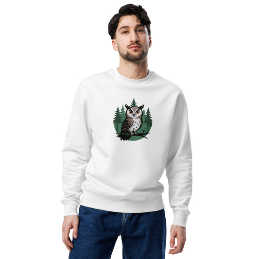 Unisex Eco Sweatshirt – Gentle Owl Print | Eco-Friendly Owl Clothing Dudeily