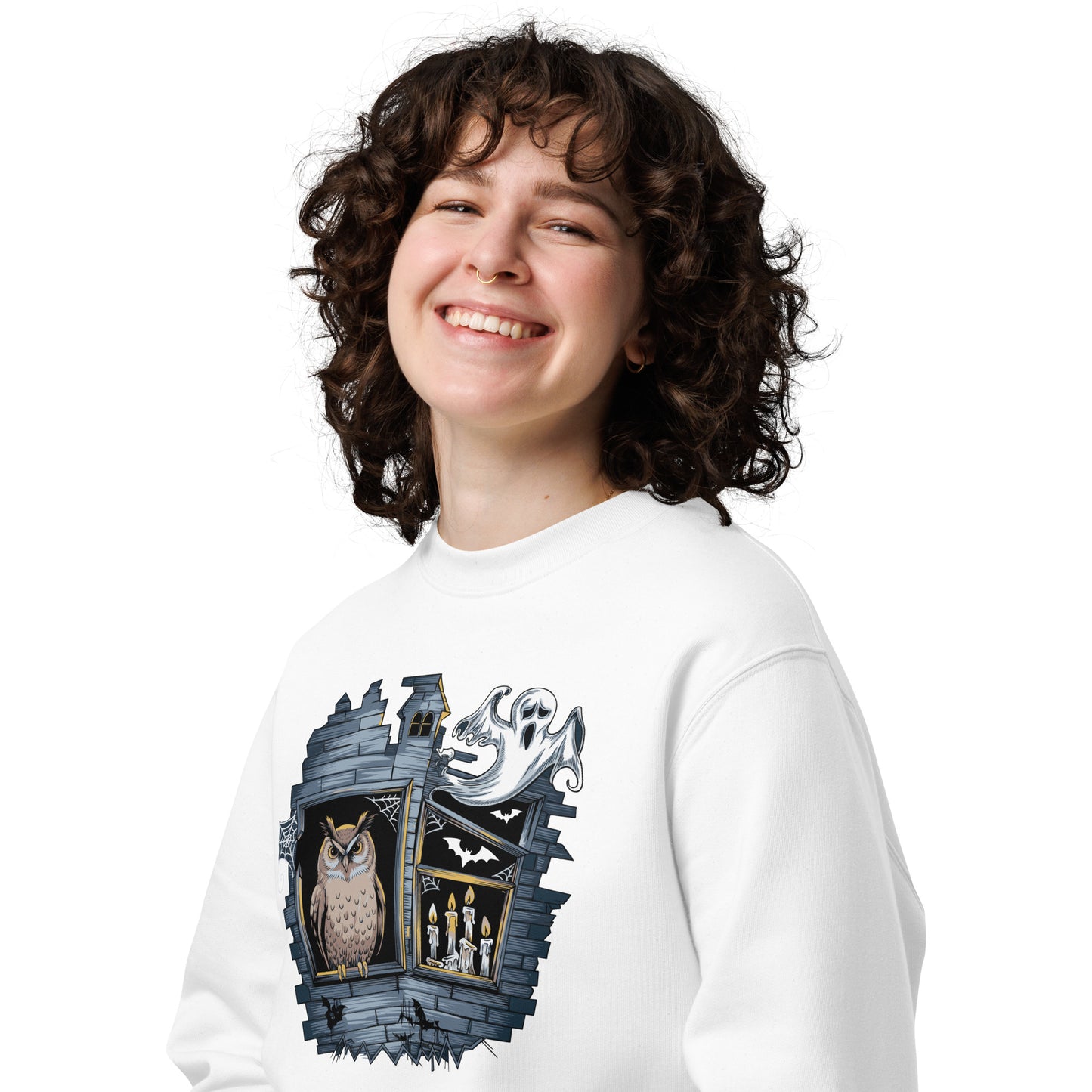 Unisex Eco Sweatshirt: Halloween Owl Cozy Sustainable Style USA Dudeily