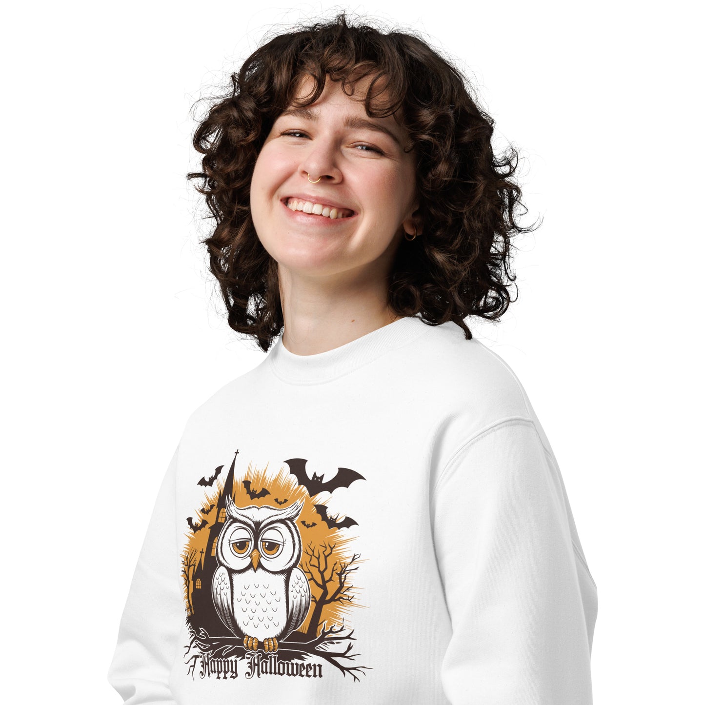 Unisex Eco Sweatshirt: Halloween Owl Cozy Sustainable Style USA Dudeily