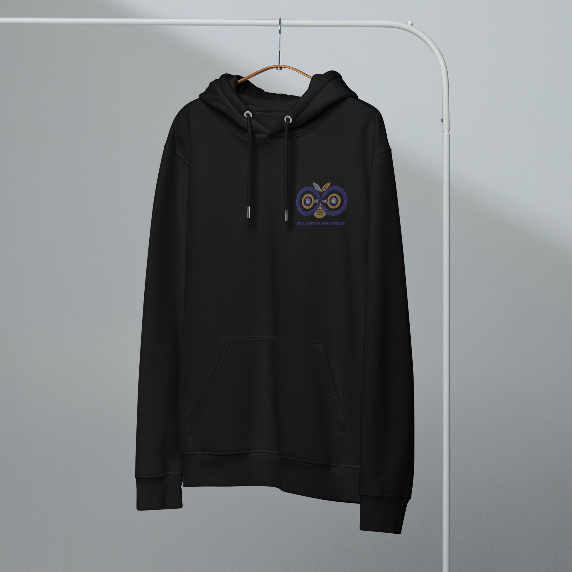 Unisex Essential Organic Hoodie: Owl Eyes on the Future | Owl Embroidered Eco-Friendly Fashion Dudeily