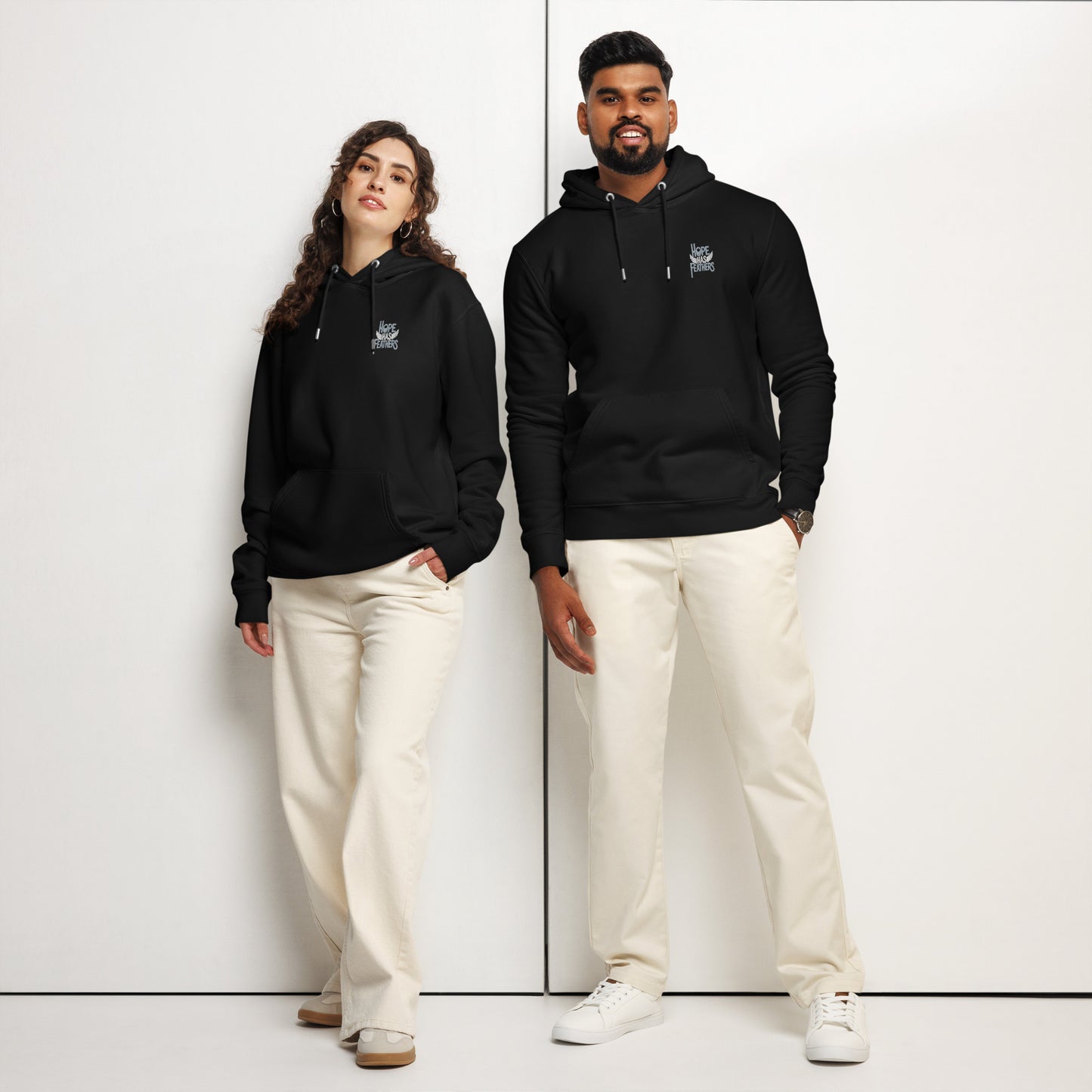 Unisex Essential Organic Hoodie "Hope Has Feathers" – Embroidered Eco-Friendly Owl Clothing Dudeily
