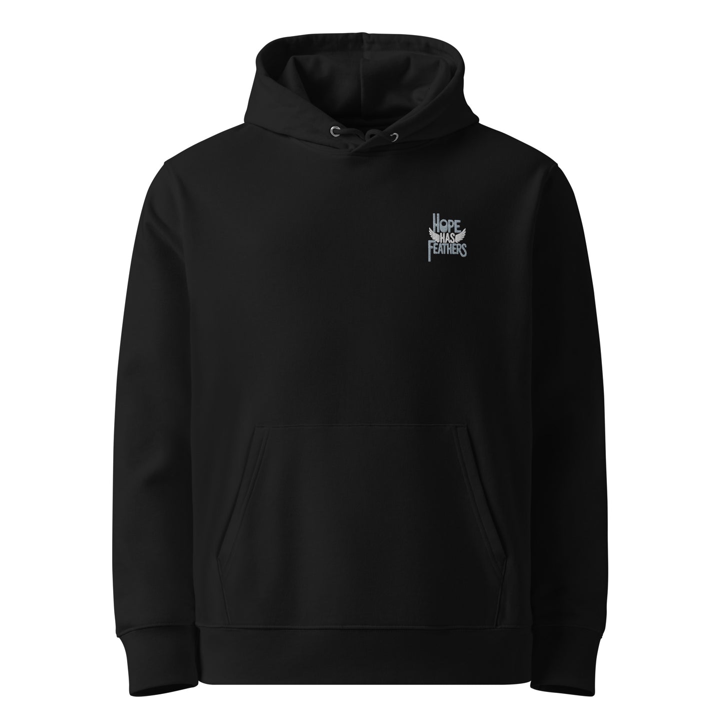 Unisex Essential Organic Hoodie "Hope Has Feathers" – Embroidered Eco-Friendly Owl Clothing Black Dudeily
