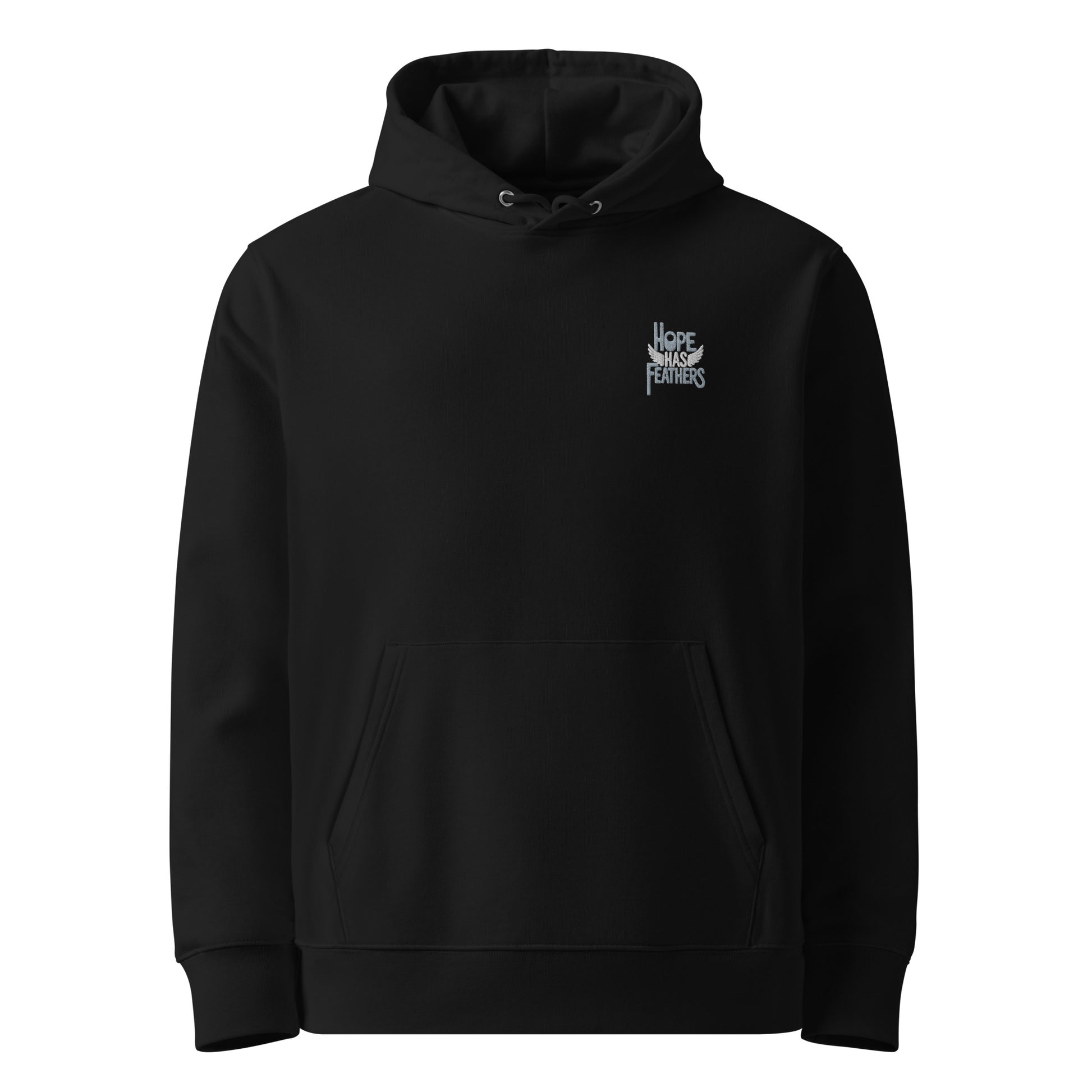 Unisex Essential Organic Hoodie "Hope Has Feathers" – Embroidered Eco-Friendly Owl Clothing Black Dudeily