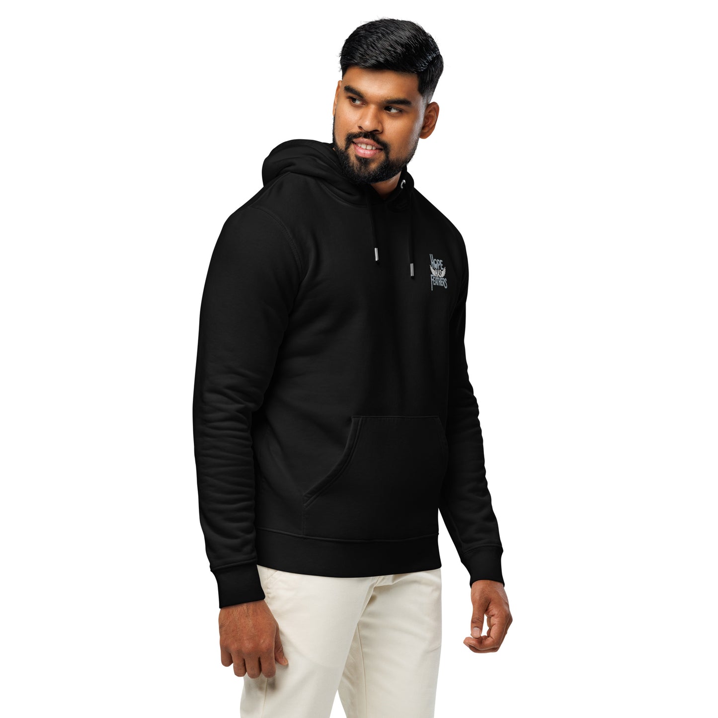 Unisex Essential Organic Hoodie "Hope Has Feathers" – Embroidered Eco-Friendly Owl Clothing Dudeily