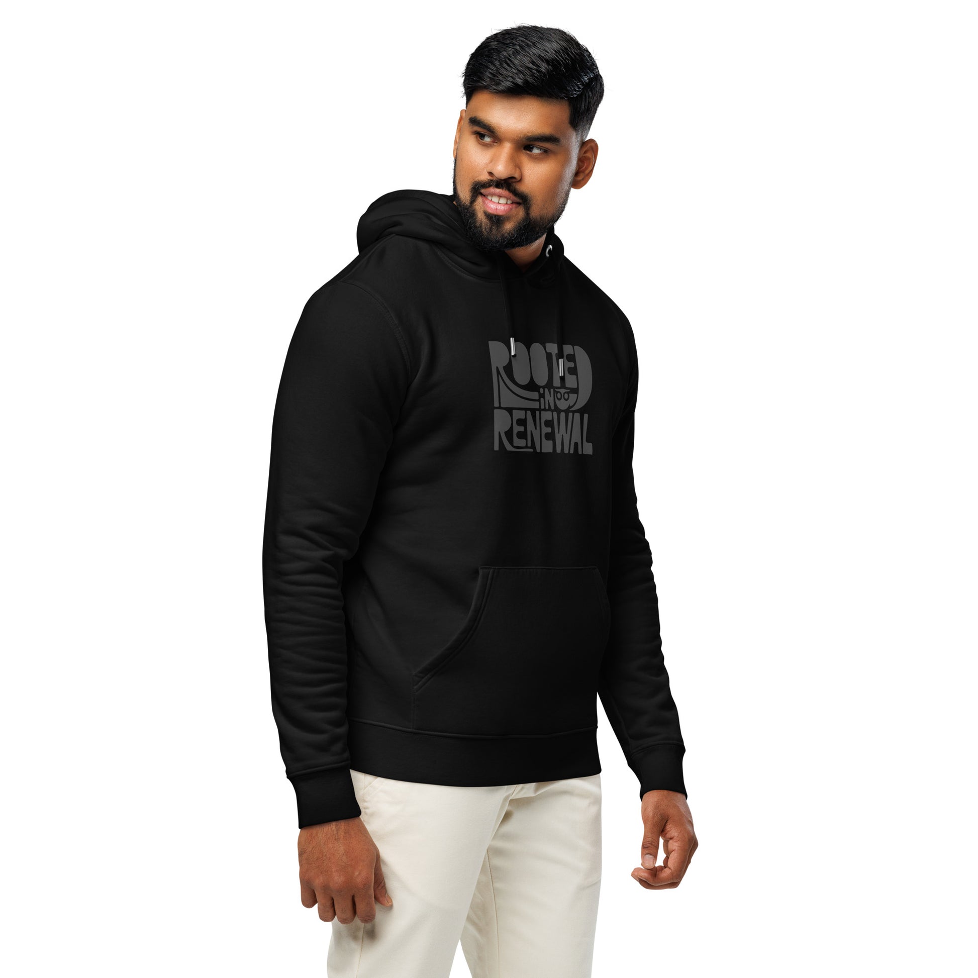 Unisex Essential Organic Hoodie "Rooted In Renewal" – Owl Print Sustainable Fashion Dudeily
