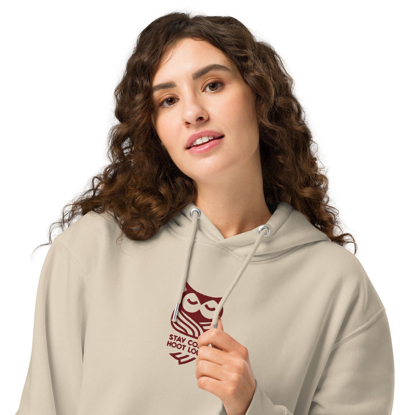 Sustainable Fashion USA-Owl Unisex Essential Organic Hoodie: 'Stay Cozy Hoot Loud' in Fall Desert Dust Dudeily