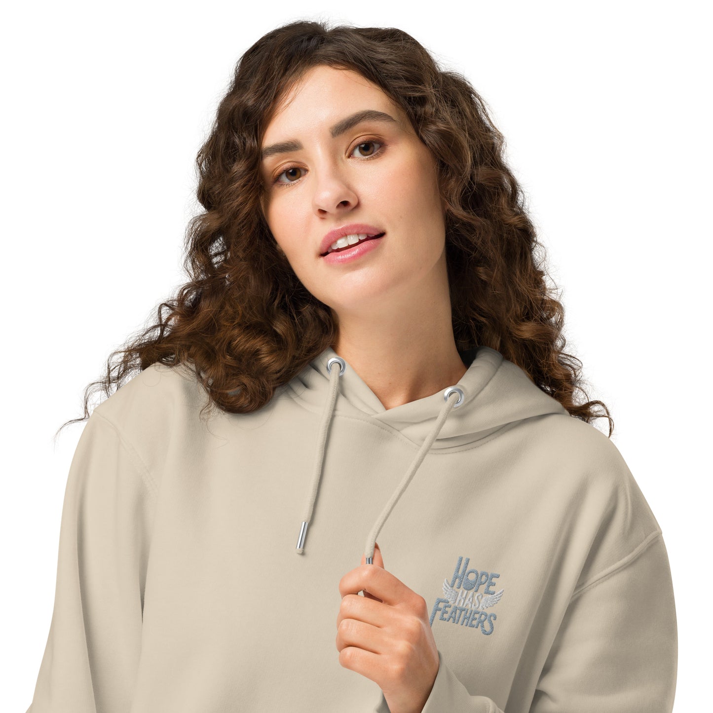 Unisex Essential Organic Hoodie "Hope Has Feathers" – Embroidered Eco-Friendly Owl Clothing Dudeily