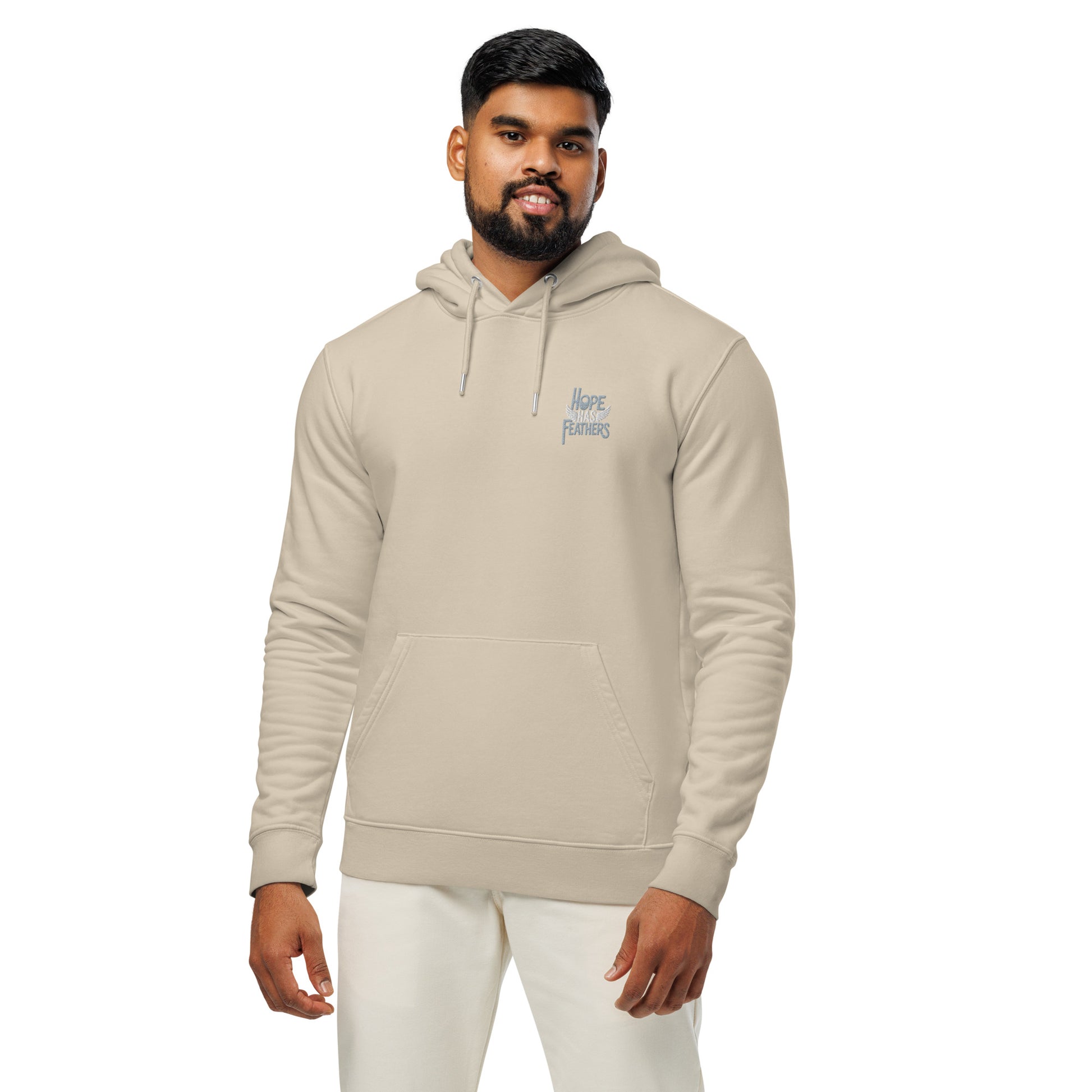 Unisex Essential Organic Hoodie "Hope Has Feathers" – Embroidered Eco-Friendly Owl Clothing Dudeily