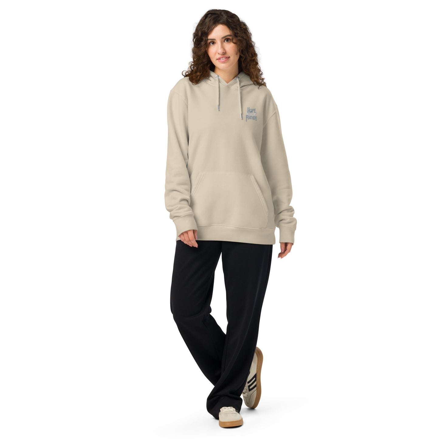 Unisex Essential Organic Hoodie "Hope Has Feathers" – Embroidered Eco-Friendly Owl Clothing Dudeily