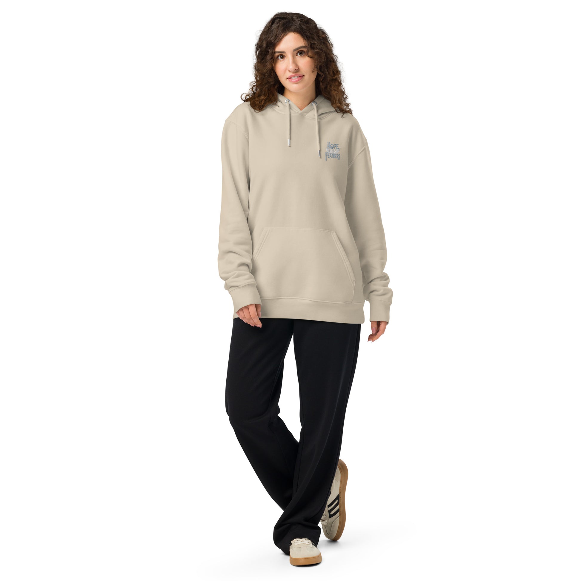 Unisex Essential Organic Hoodie "Hope Has Feathers" – Embroidered Eco-Friendly Owl Clothing Dudeily