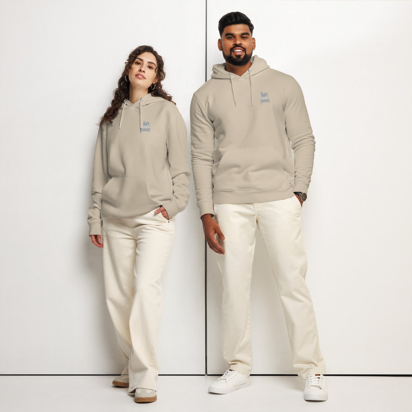Unisex Essential Organic Hoodie "Hope Has Feathers" – Embroidered Eco-Friendly Owl Clothing Dudeily