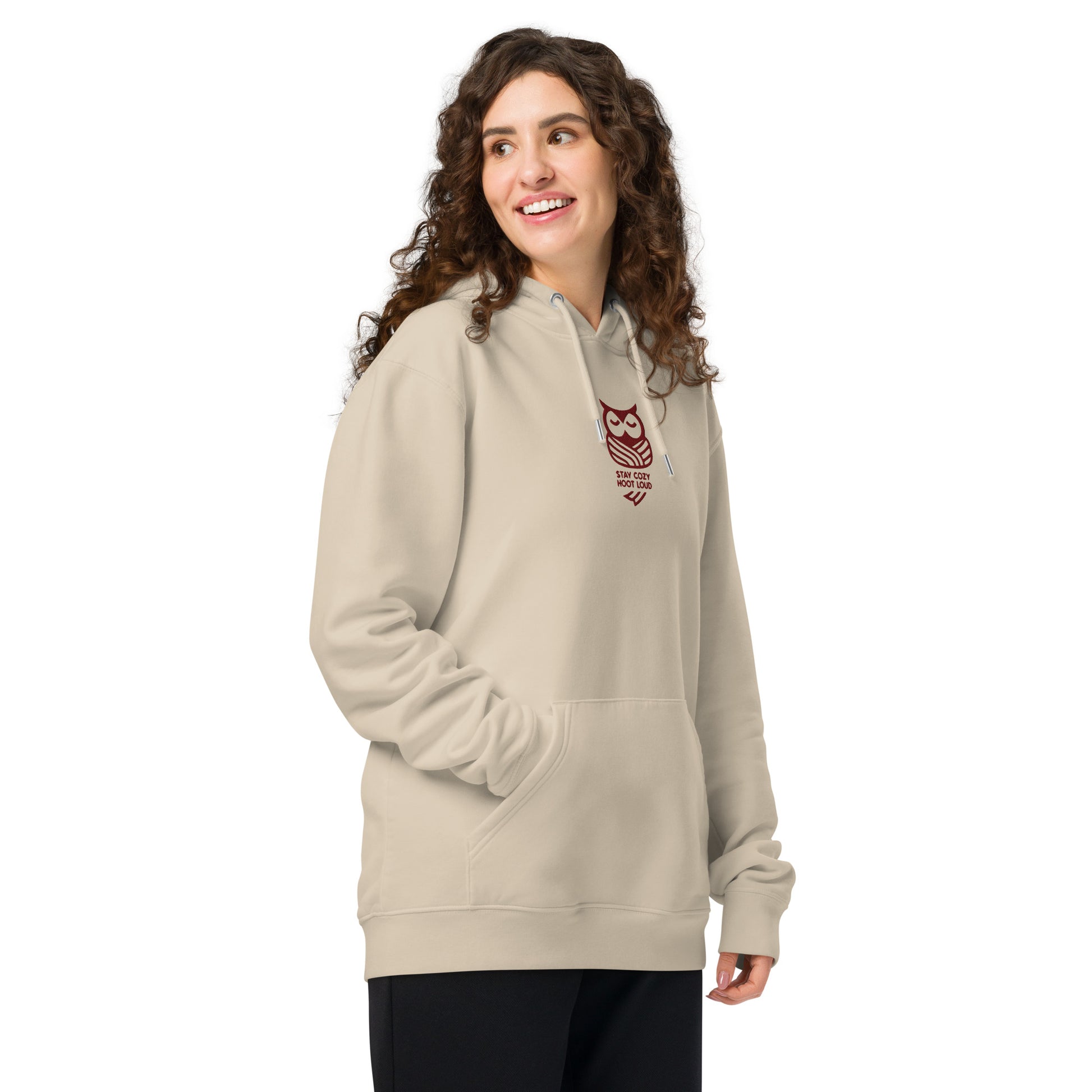 Sustainable Fashion USA-Owl Unisex Essential Organic Hoodie: 'Stay Cozy Hoot Loud' in Fall Dudeily