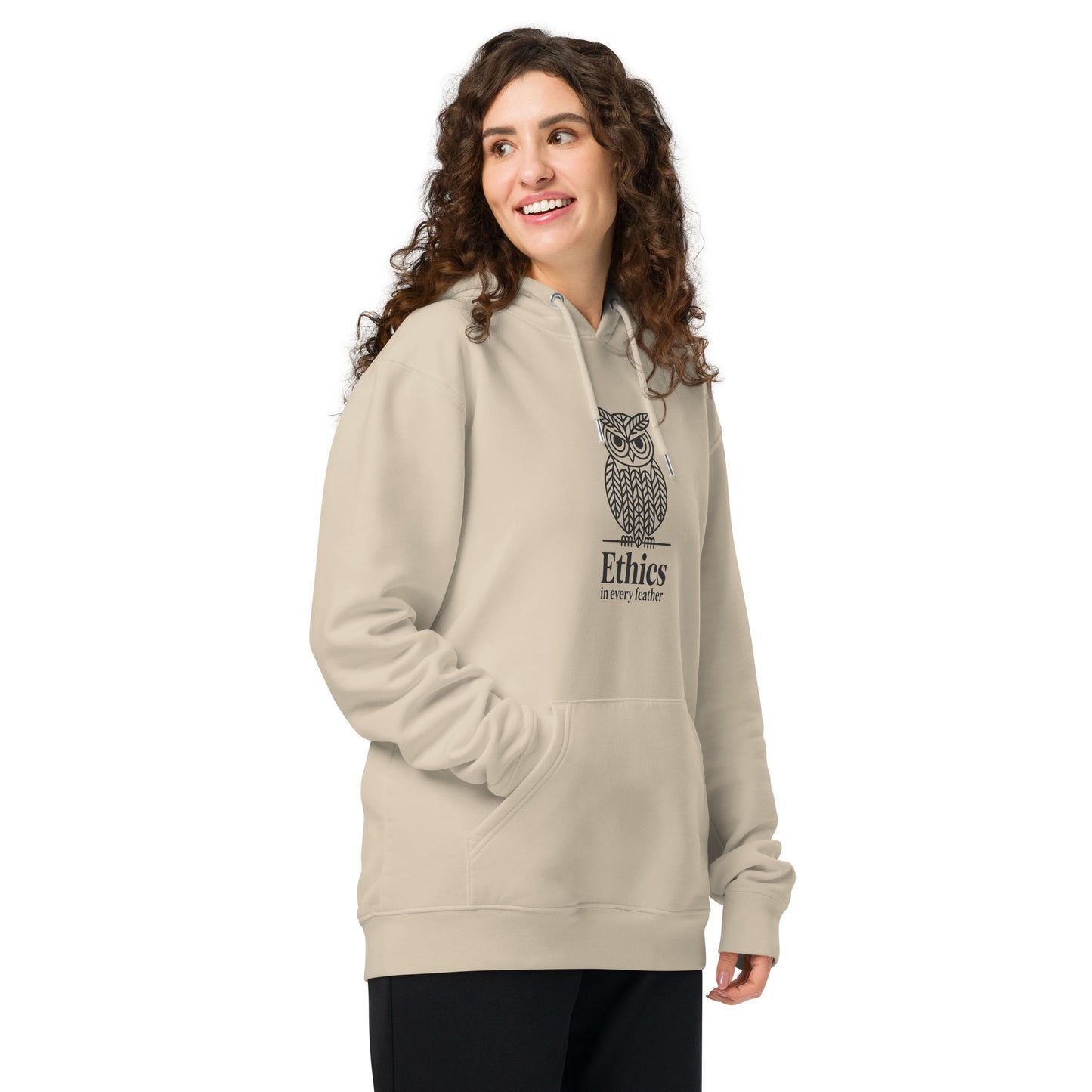 Unisex Essential Organic Hoodie: 'Ethics in Every Feather' | Sustainable Owl Fashion USA Dudeily