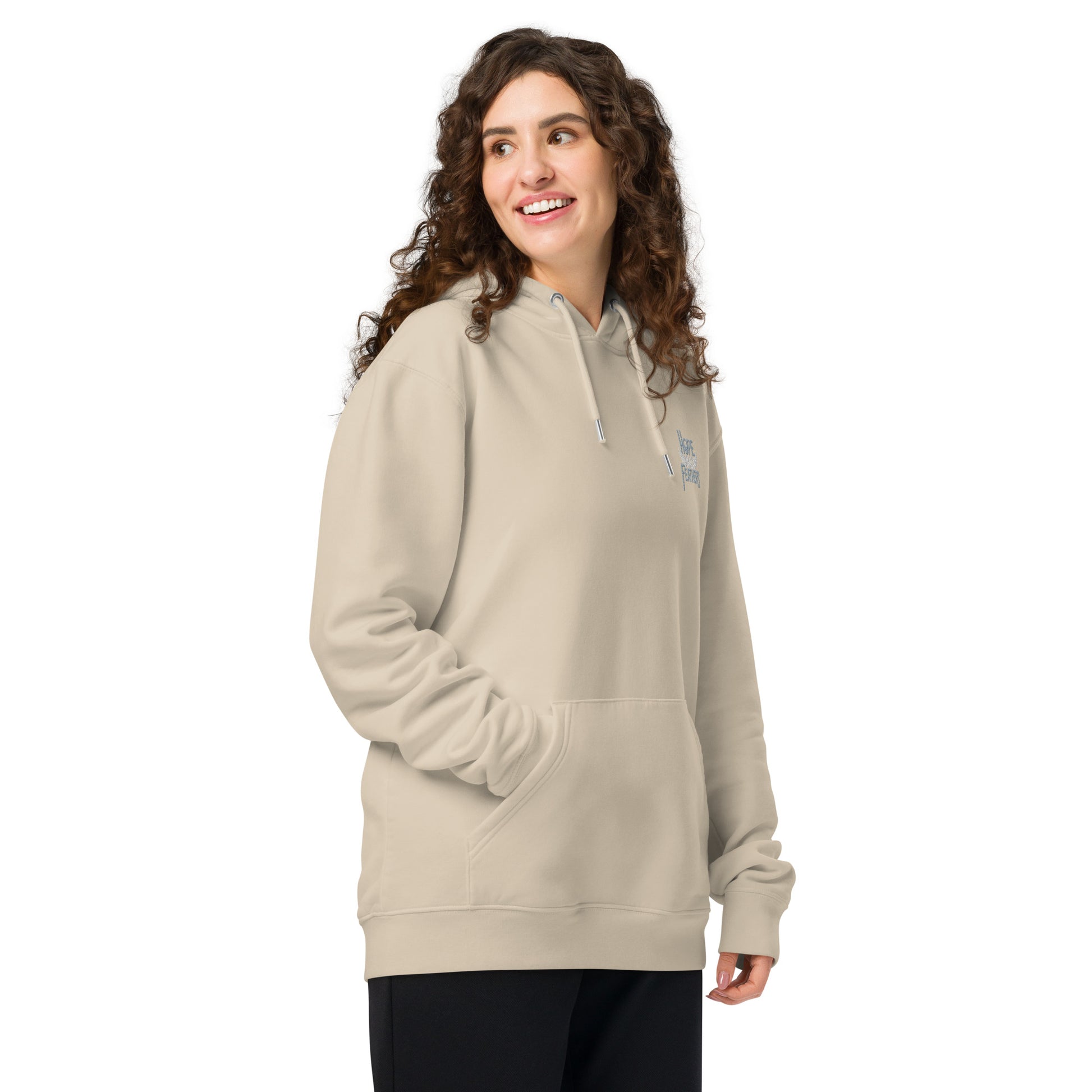 Unisex Essential Organic Hoodie "Hope Has Feathers" – Embroidered Eco-Friendly Owl Clothing Dudeily