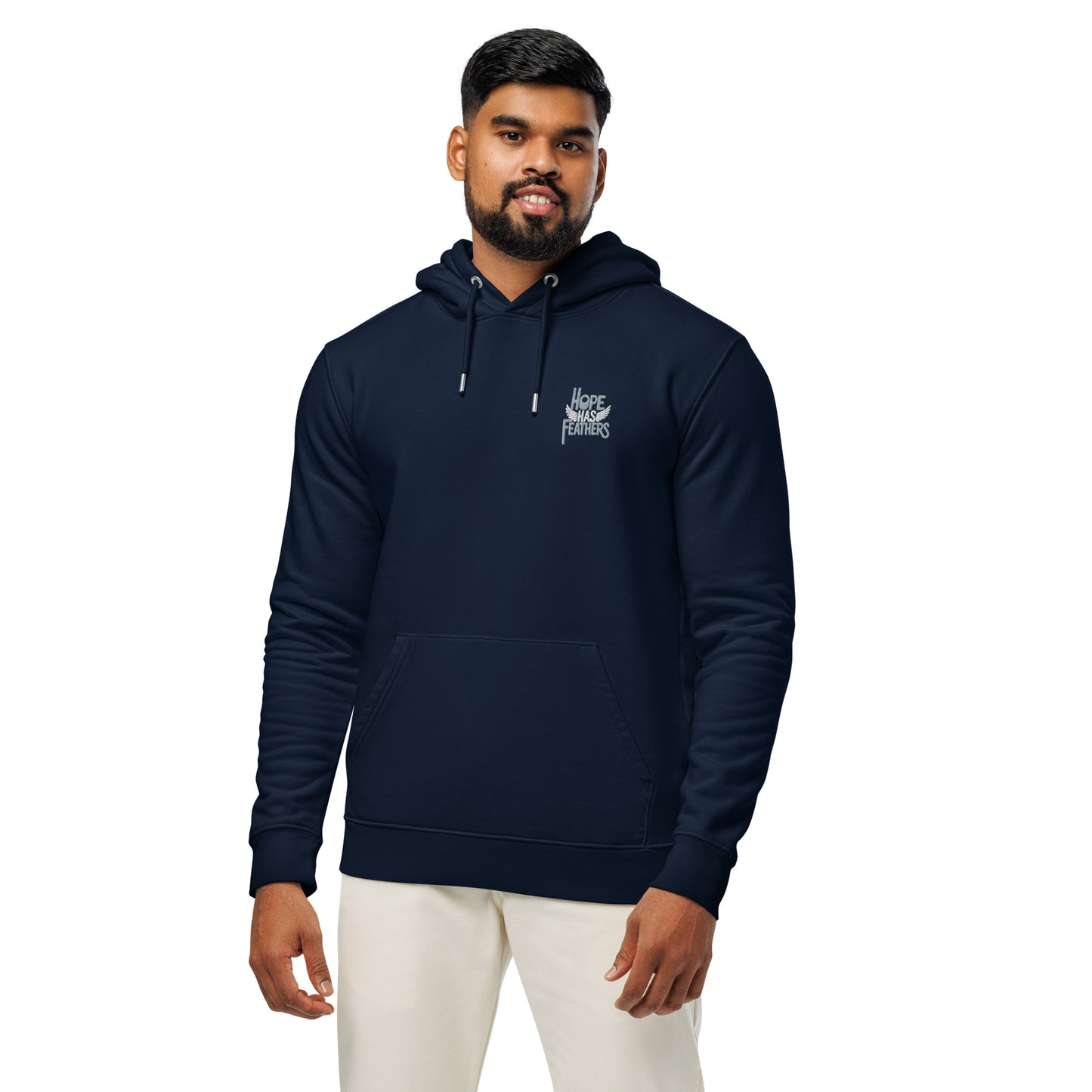 Unisex Essential Organic Hoodie "Hope Has Feathers" – Embroidered Eco-Friendly Owl Clothing Dudeily
