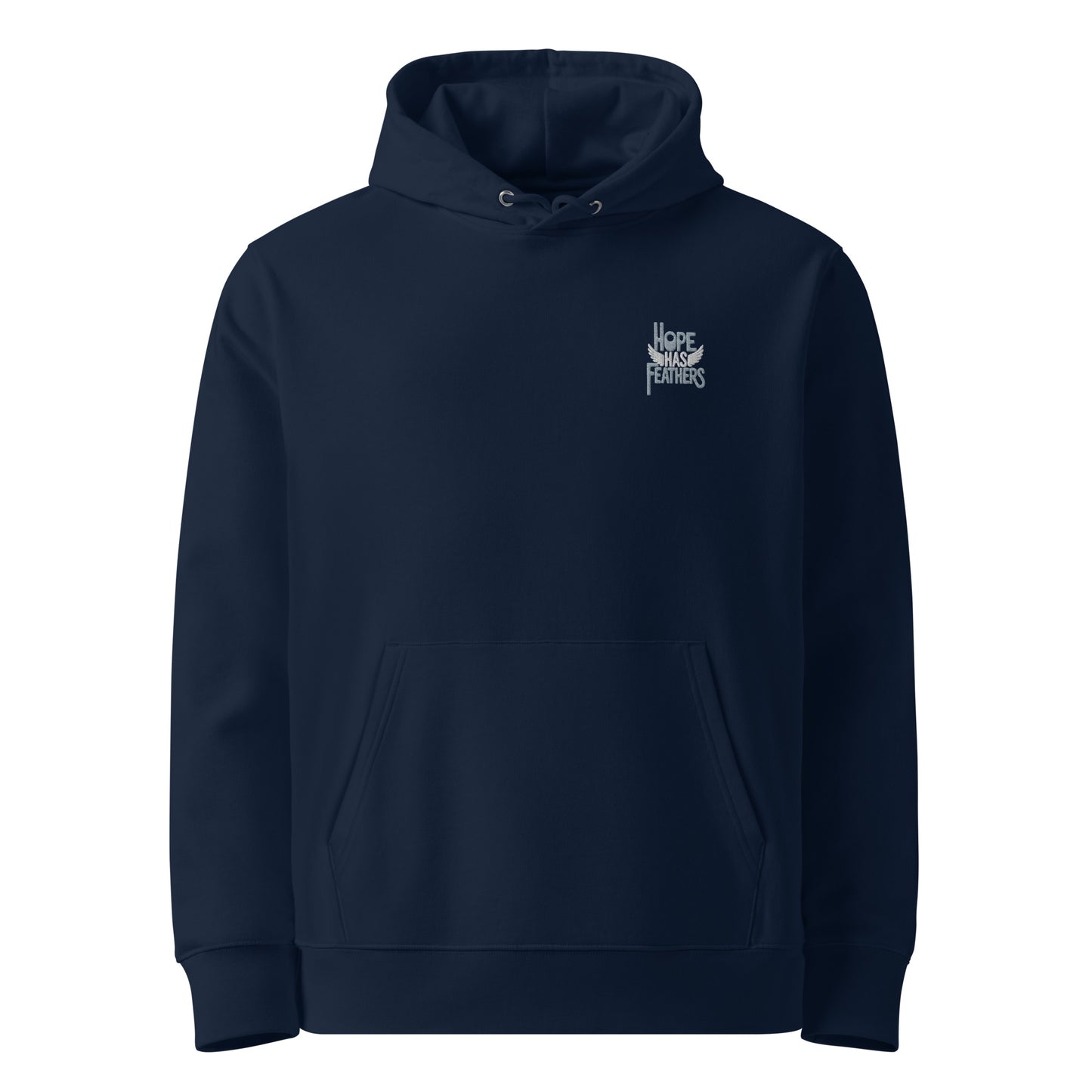 Unisex Essential Organic Hoodie "Hope Has Feathers" – Embroidered Eco-Friendly Owl Clothing French Navy Dudeily