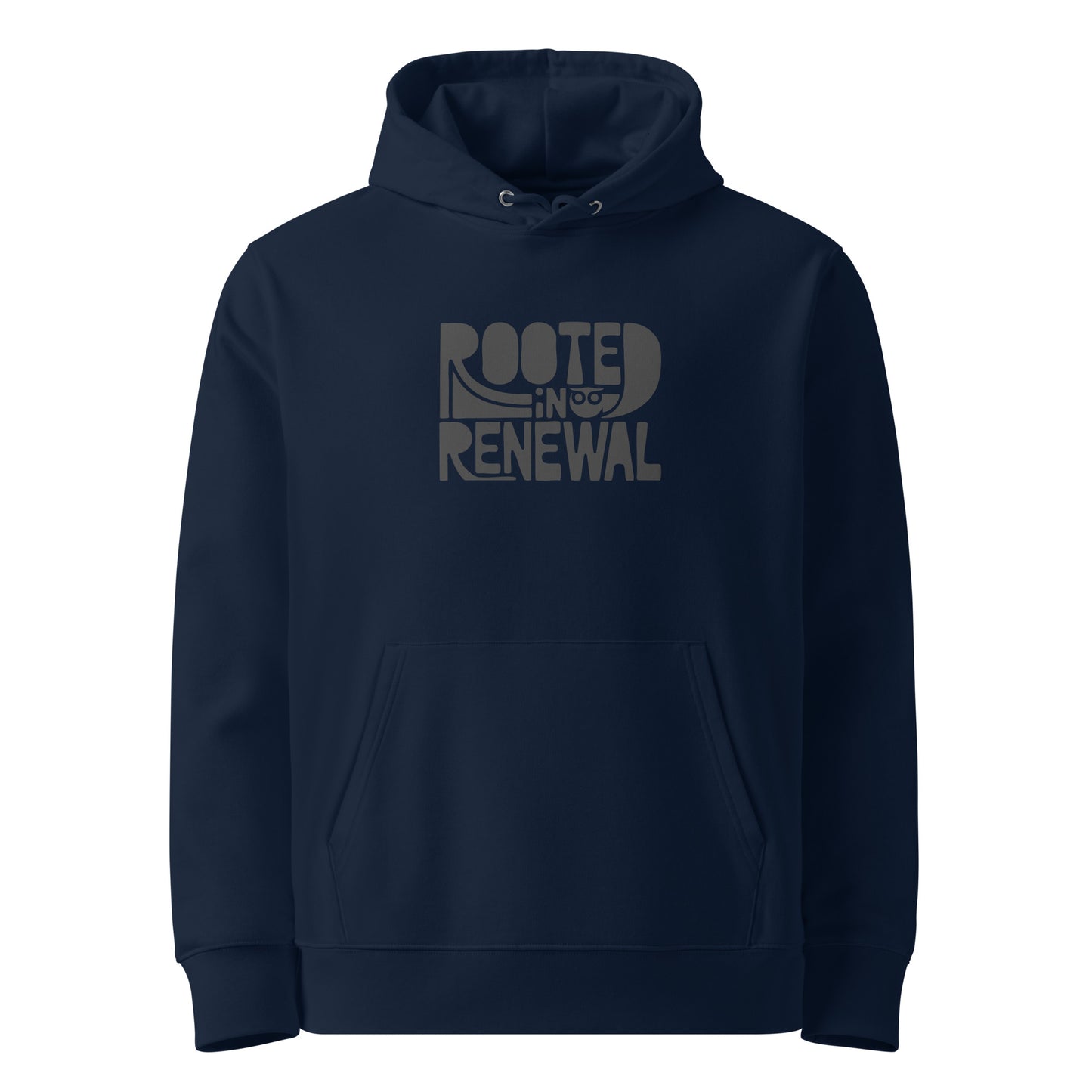 Unisex Essential Organic Hoodie "Rooted In Renewal" – Owl Print Sustainable Fashion French Navy Dudeily
