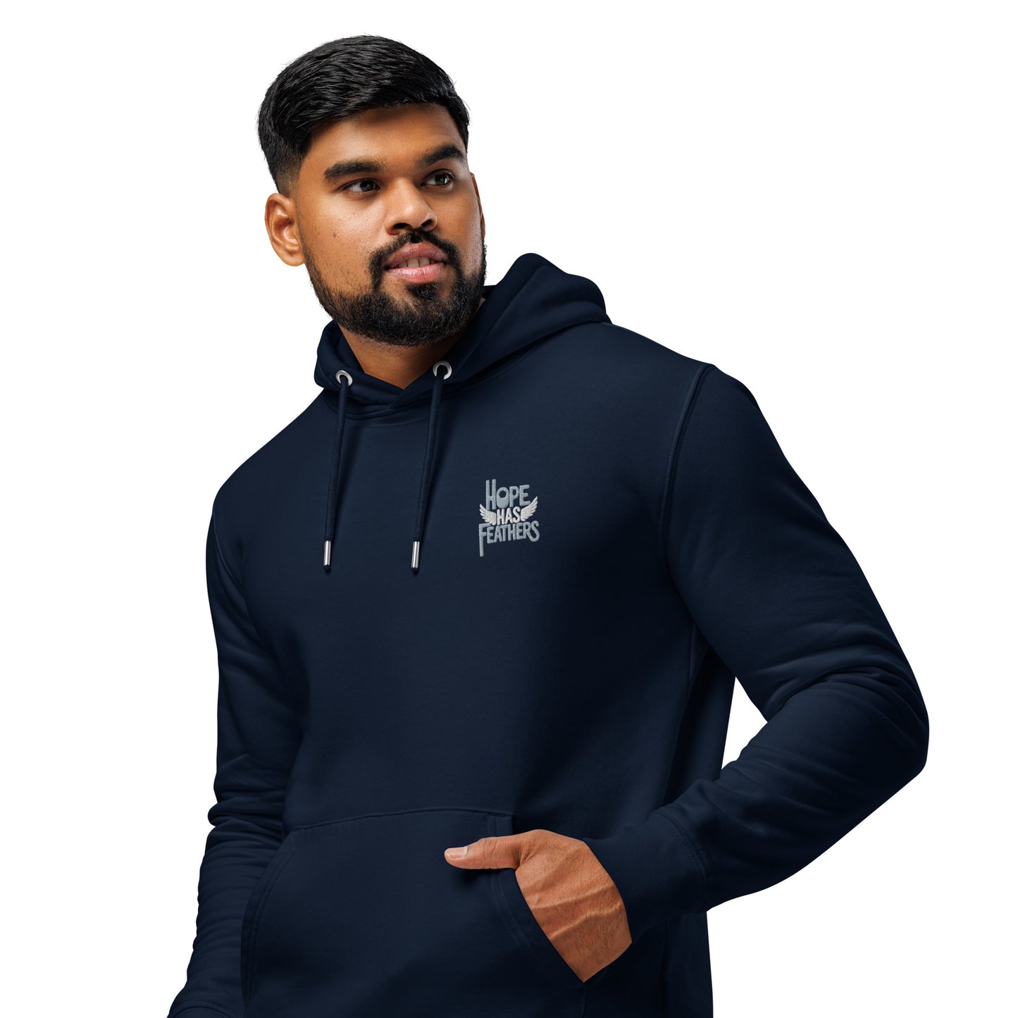 Unisex Essential Organic Hoodie "Hope Has Feathers" – Embroidered Eco-Friendly Owl Clothing Dudeily