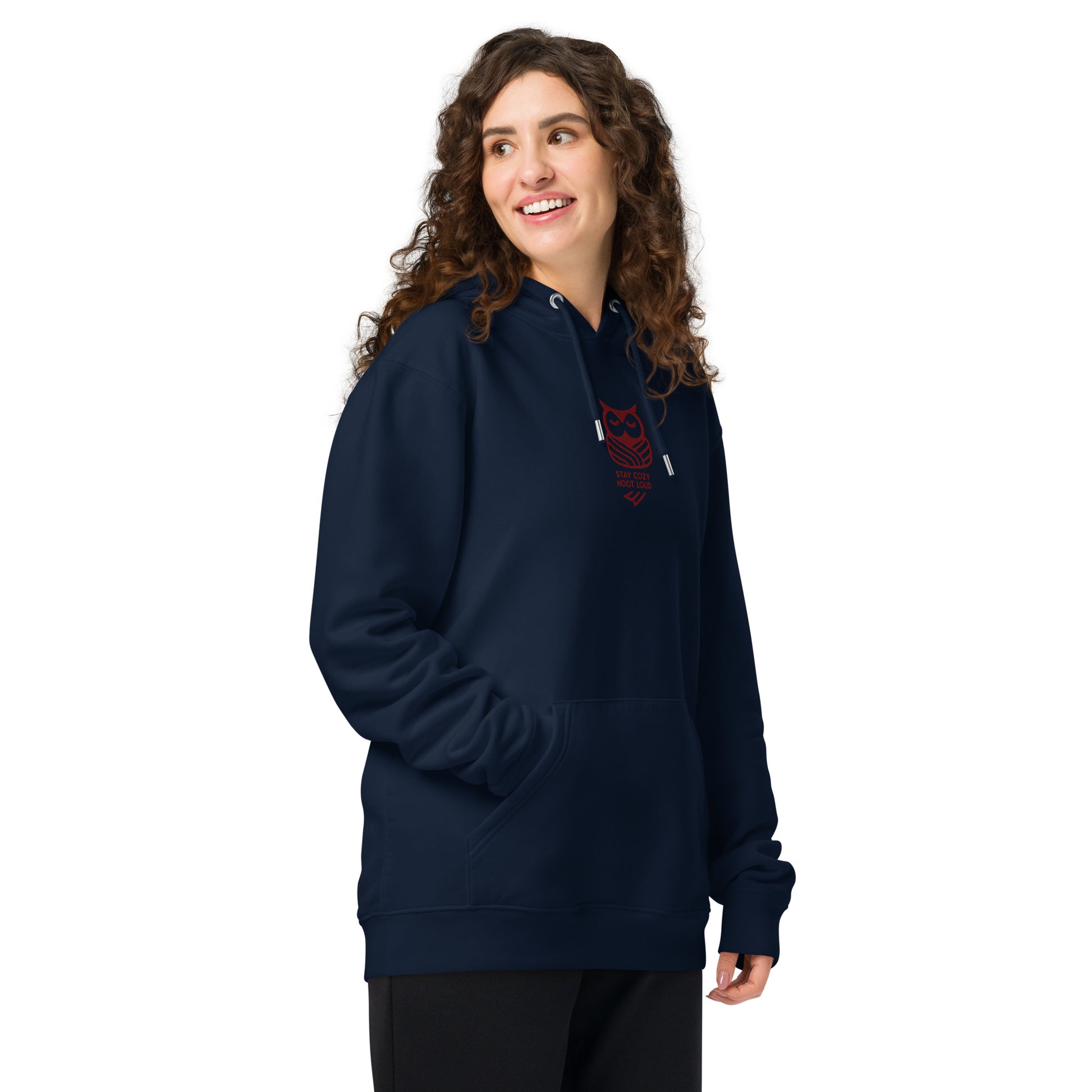 Sustainable Fashion USA-Owl Unisex Essential Organic Hoodie: 'Stay Cozy Hoot Loud' in Fall Dudeily