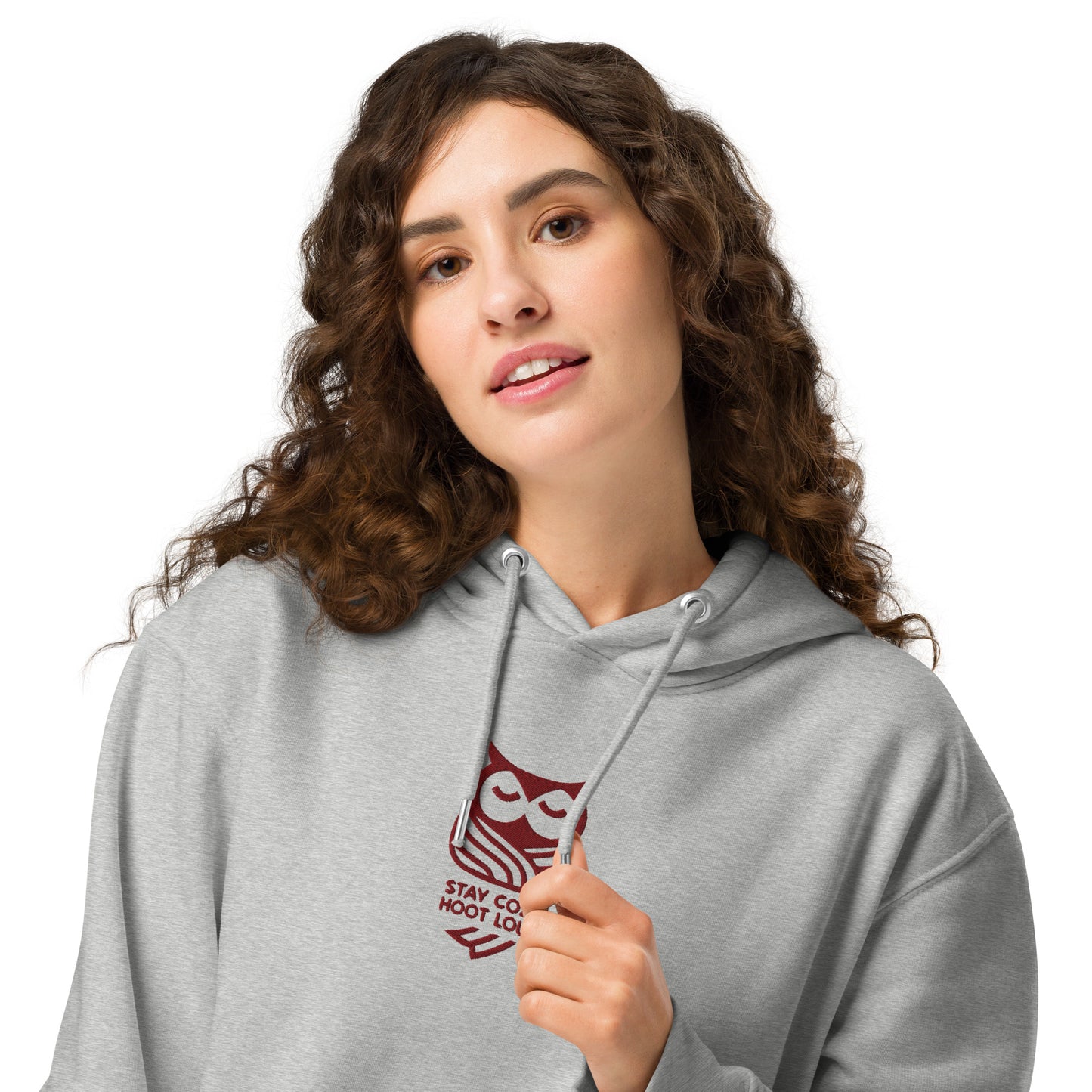 Sustainable Fashion USA-Owl Unisex Essential Organic Hoodie: 'Stay Cozy Hoot Loud' in Fall Heather Grey Dudeily