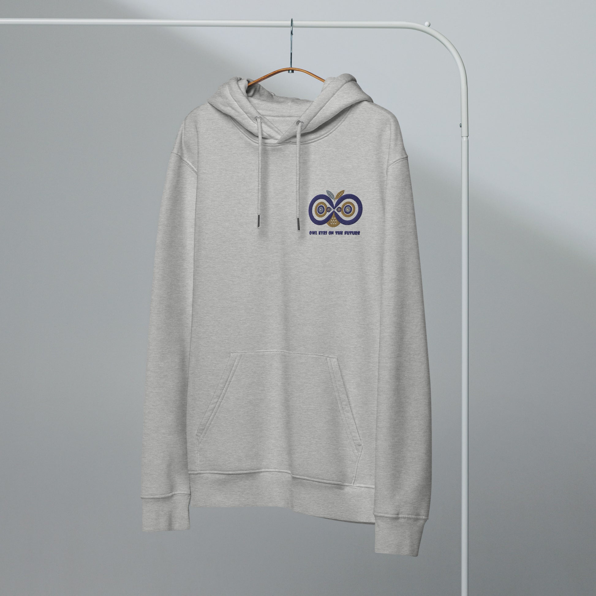 Unisex Essential Organic Hoodie: Owl Eyes on the Future | Owl Embroidered Eco-Friendly Fashion Dudeily