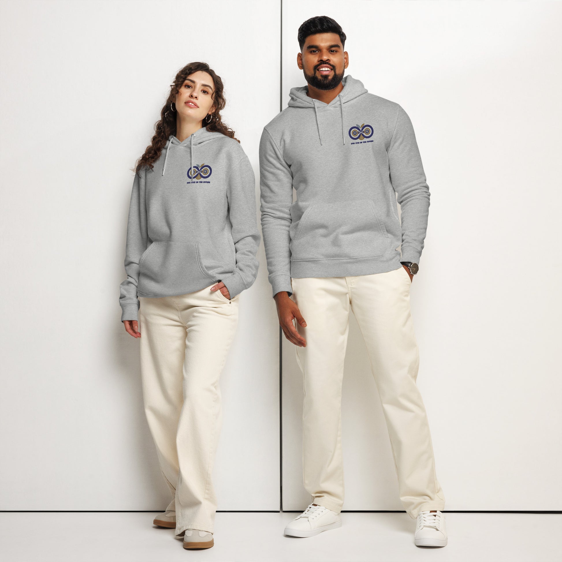 Unisex Essential Organic Hoodie: Owl Eyes on the Future | Owl Embroidered Eco-Friendly Fashion Dudeily