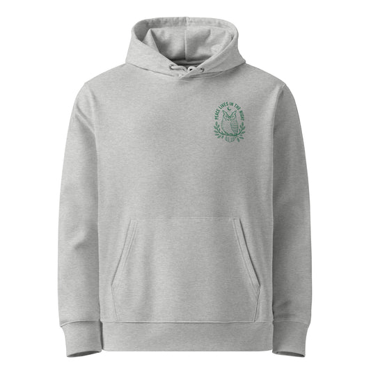 Owl Unisex Essential Organic Hoodie-'Peace Lives in the Night' in Fall | Sustainable Fashion Dudeily
