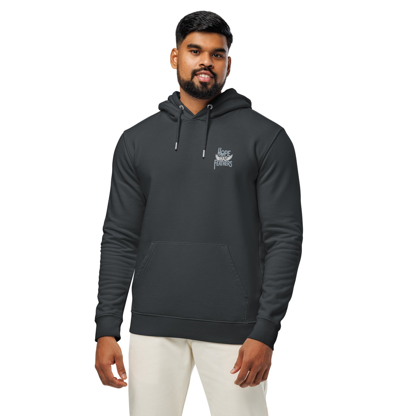 Unisex Essential Organic Hoodie "Hope Has Feathers" – Embroidered Eco-Friendly Owl Clothing Dudeily