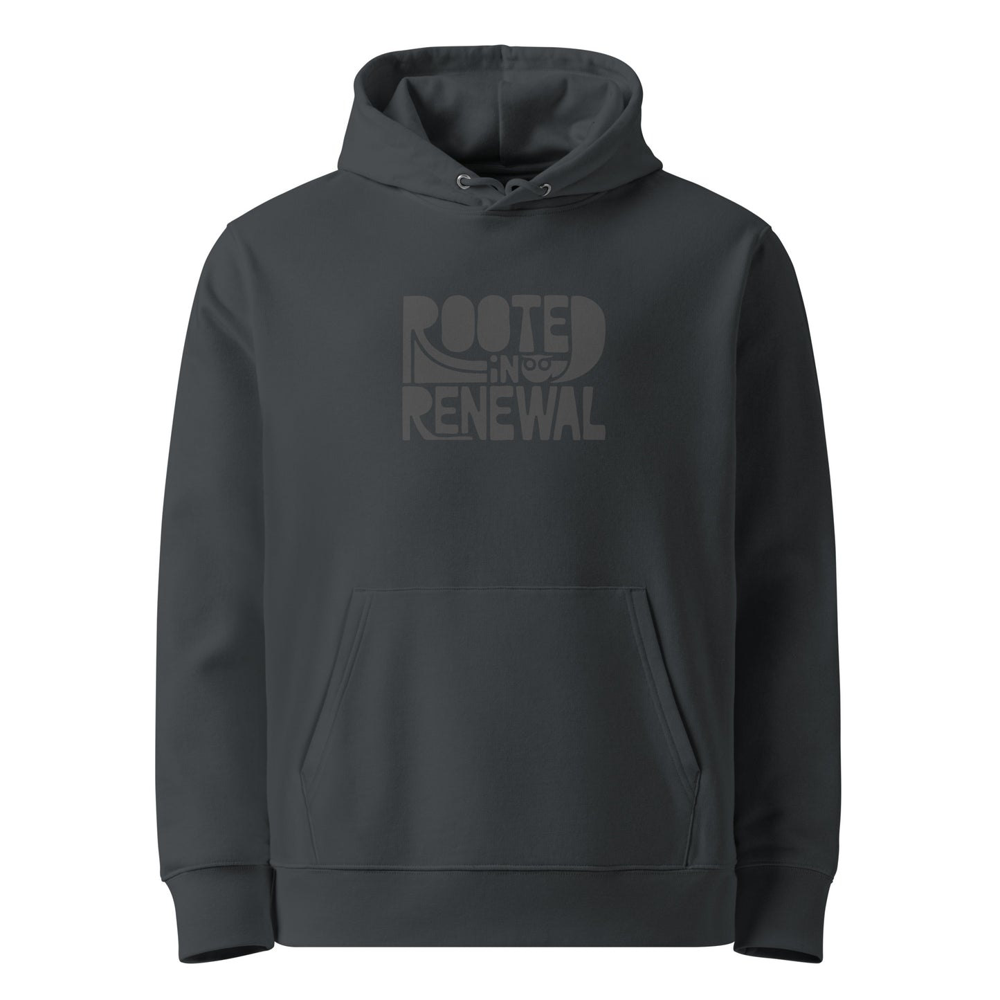 Unisex Essential Organic Hoodie "Rooted In Renewal" – Owl Print Sustainable Fashion India Ink Grey Dudeily
