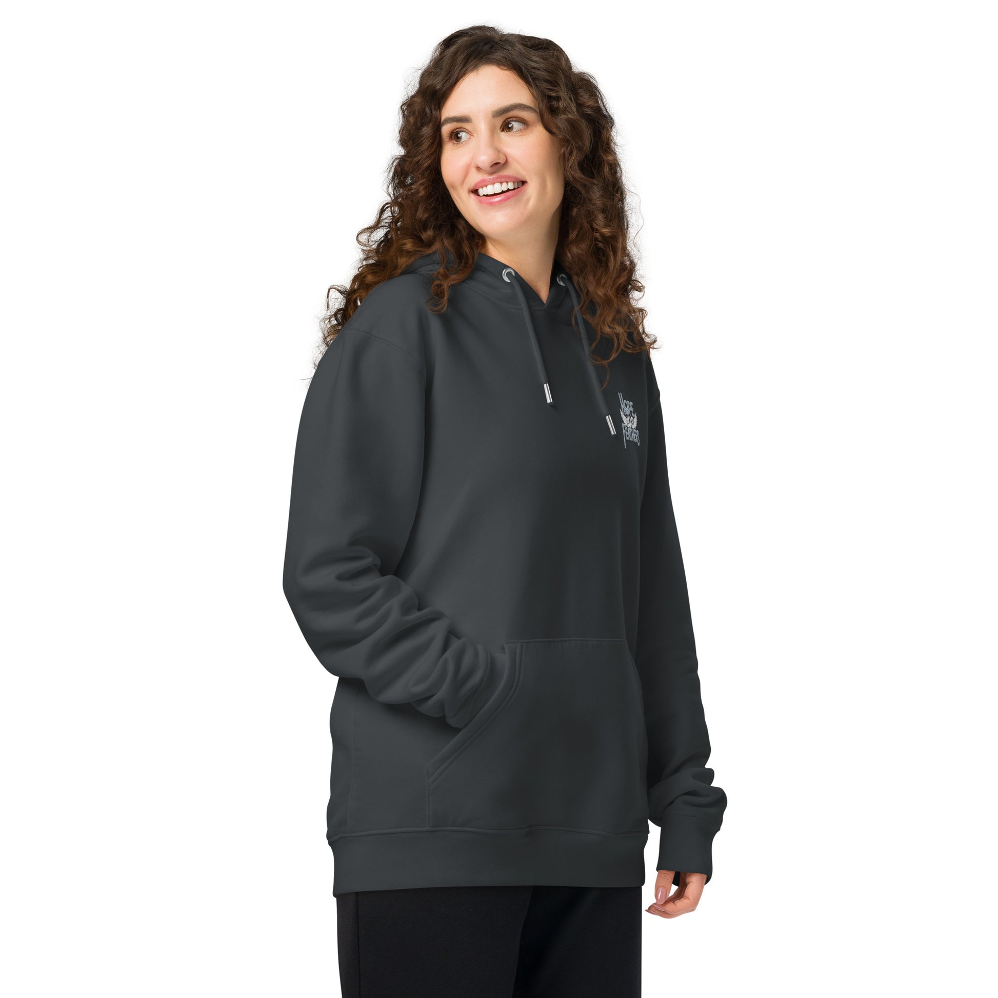 Unisex Essential Organic Hoodie "Hope Has Feathers" – Embroidered Eco-Friendly Owl Clothing Dudeily