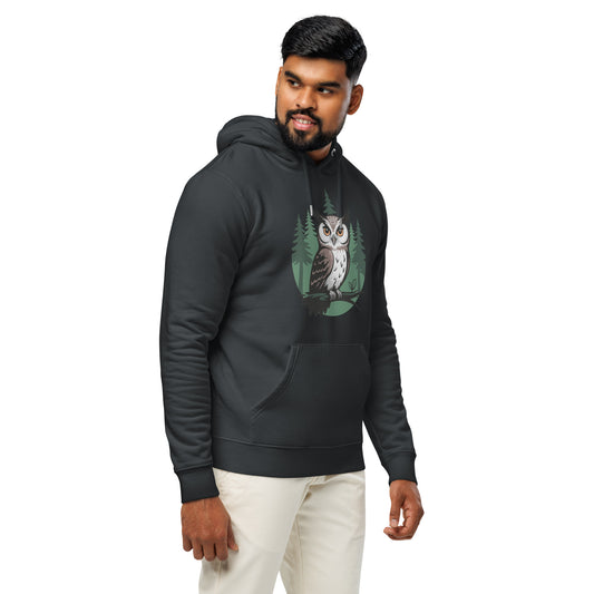 Unisex Essential Organic Hoodie – Earth Owl Print | Eco-Friendly Owl Clothing Dudeily