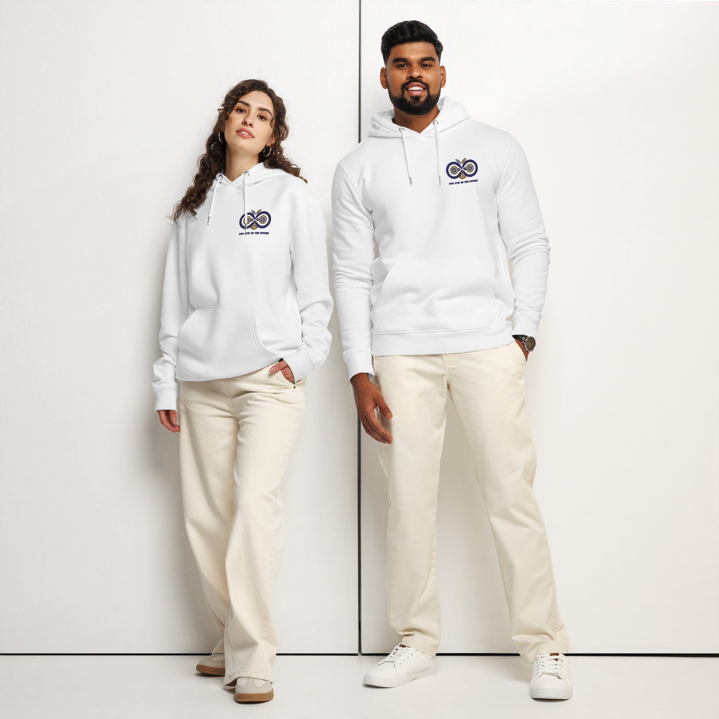 Unisex Essential Organic Hoodie: Owl Eyes on the Future | Owl Embroidered Eco-Friendly Fashion Dudeily