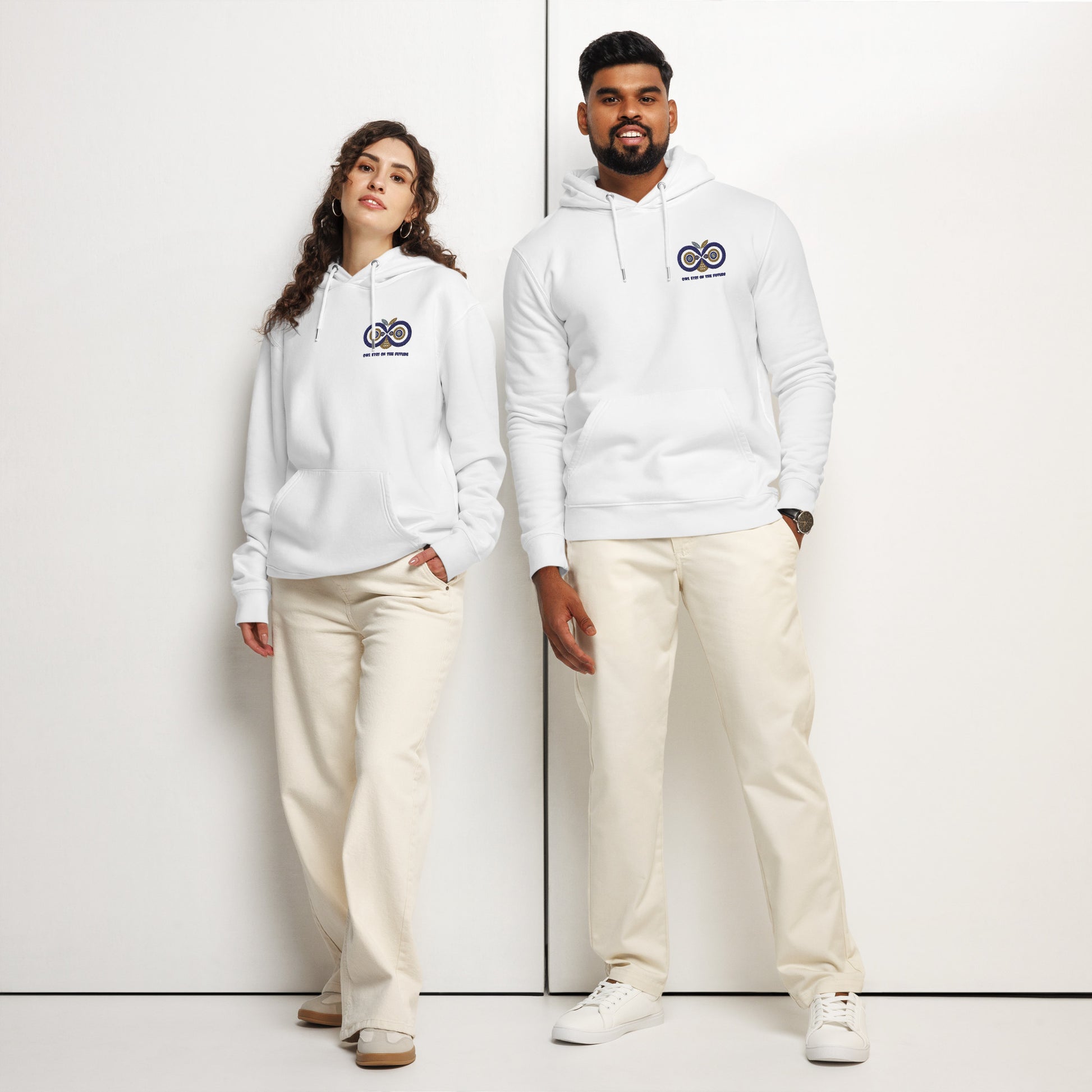 Unisex Essential Organic Hoodie: Owl Eyes on the Future | Owl Embroidered Eco-Friendly Fashion Dudeily